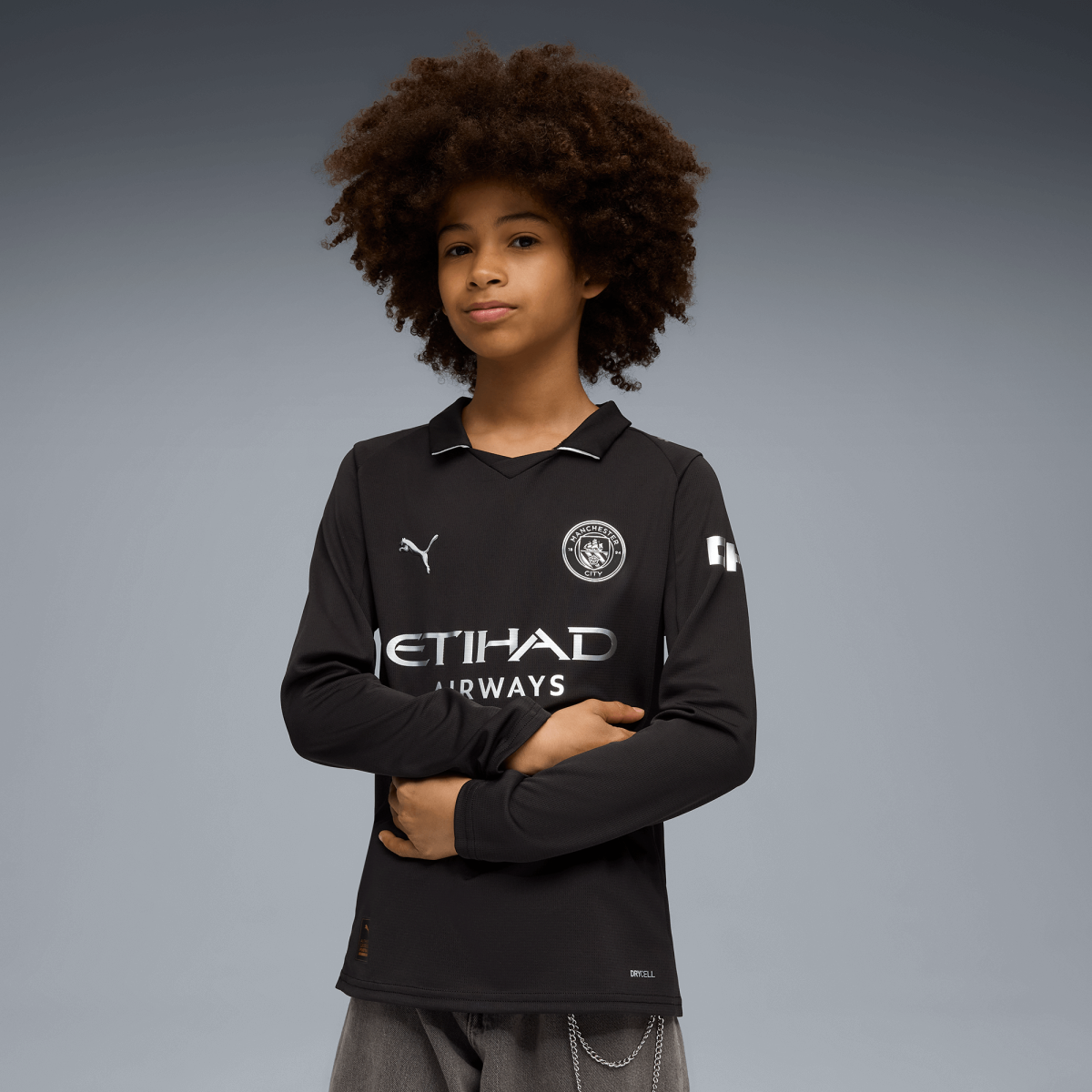 Manchester City kids manchester city away long sleeve jersey black 202526 Collection - ManchesterCitystore.com
