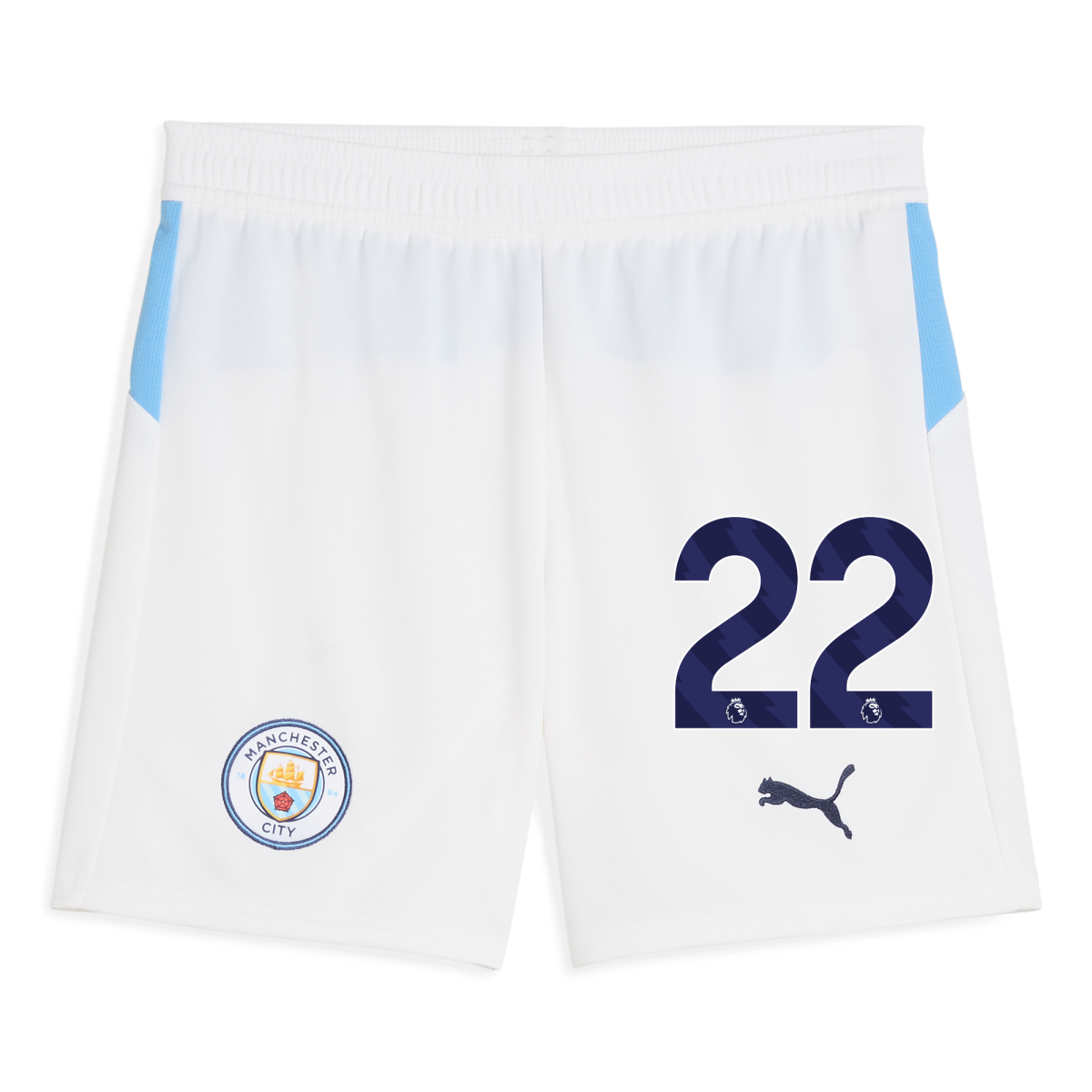 Manchester City kids manchester city football shorts white 202526 with 22 Collection - ManchesterCitystore.com