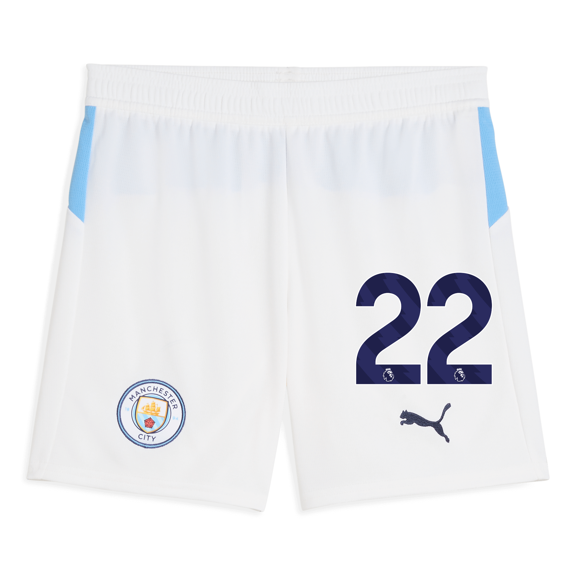 Manchester City kids manchester city football shorts white 202526 with 22 Collection - ManchesterCitystore.com
