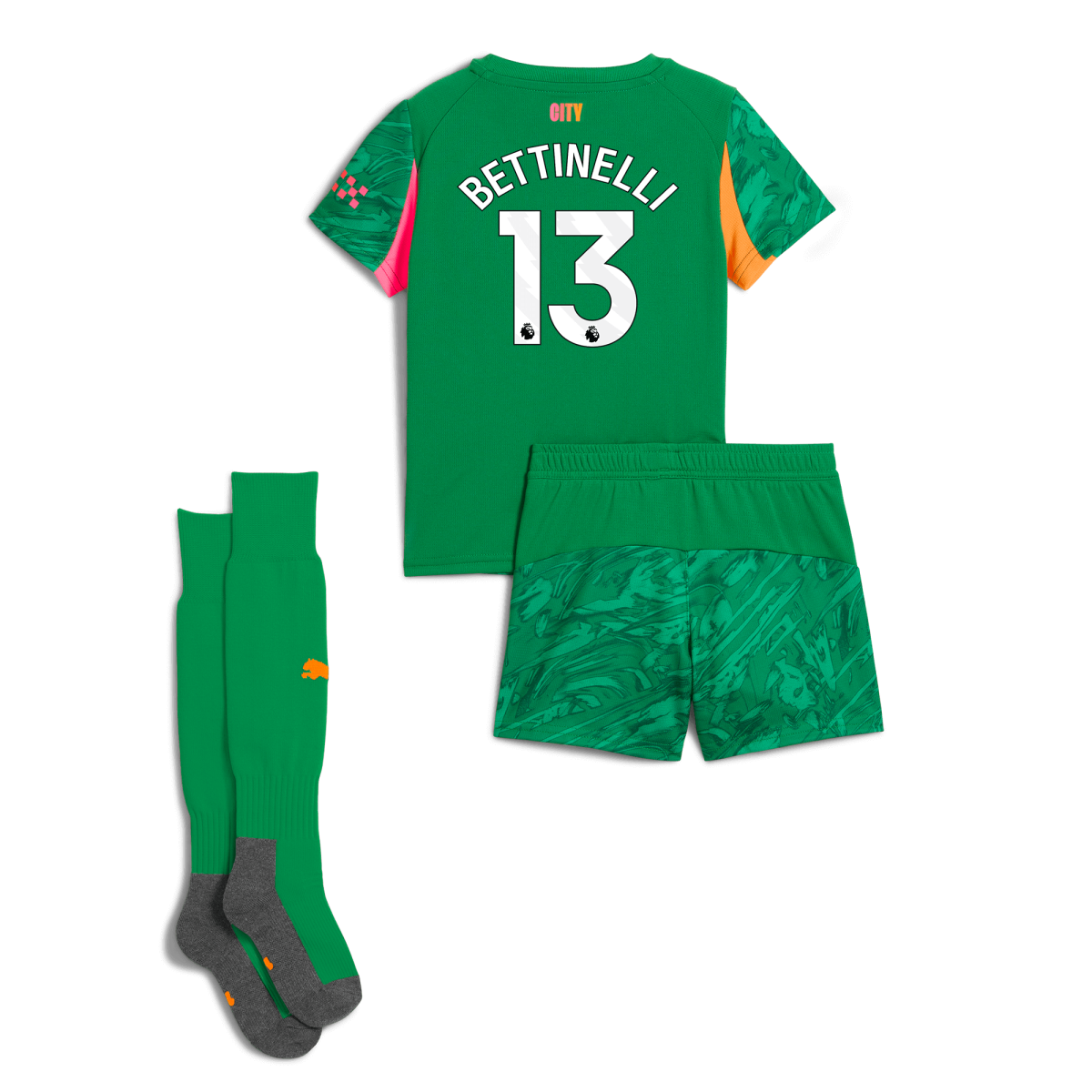 Manchester City kids manchester city goalkeeper mini kit green 202526 with bettinelli 13 printing Collection - ManchesterCitystore.com