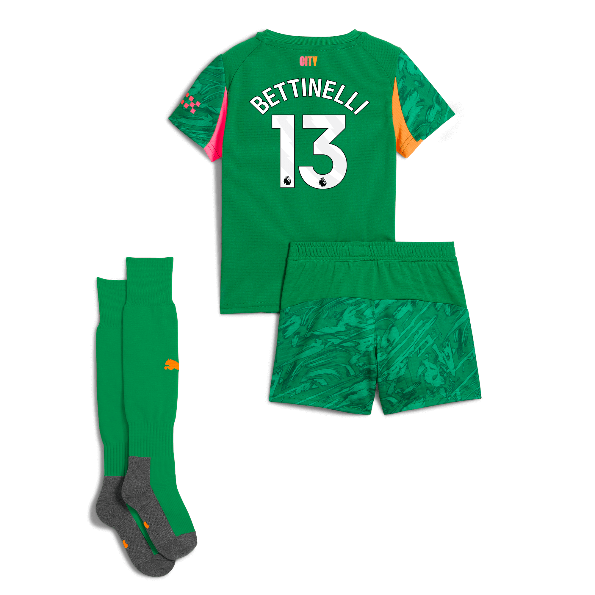 Manchester City kids manchester city goalkeeper mini kit green 202526 with bettinelli 13 printing Collection - ManchesterCitystore.com
