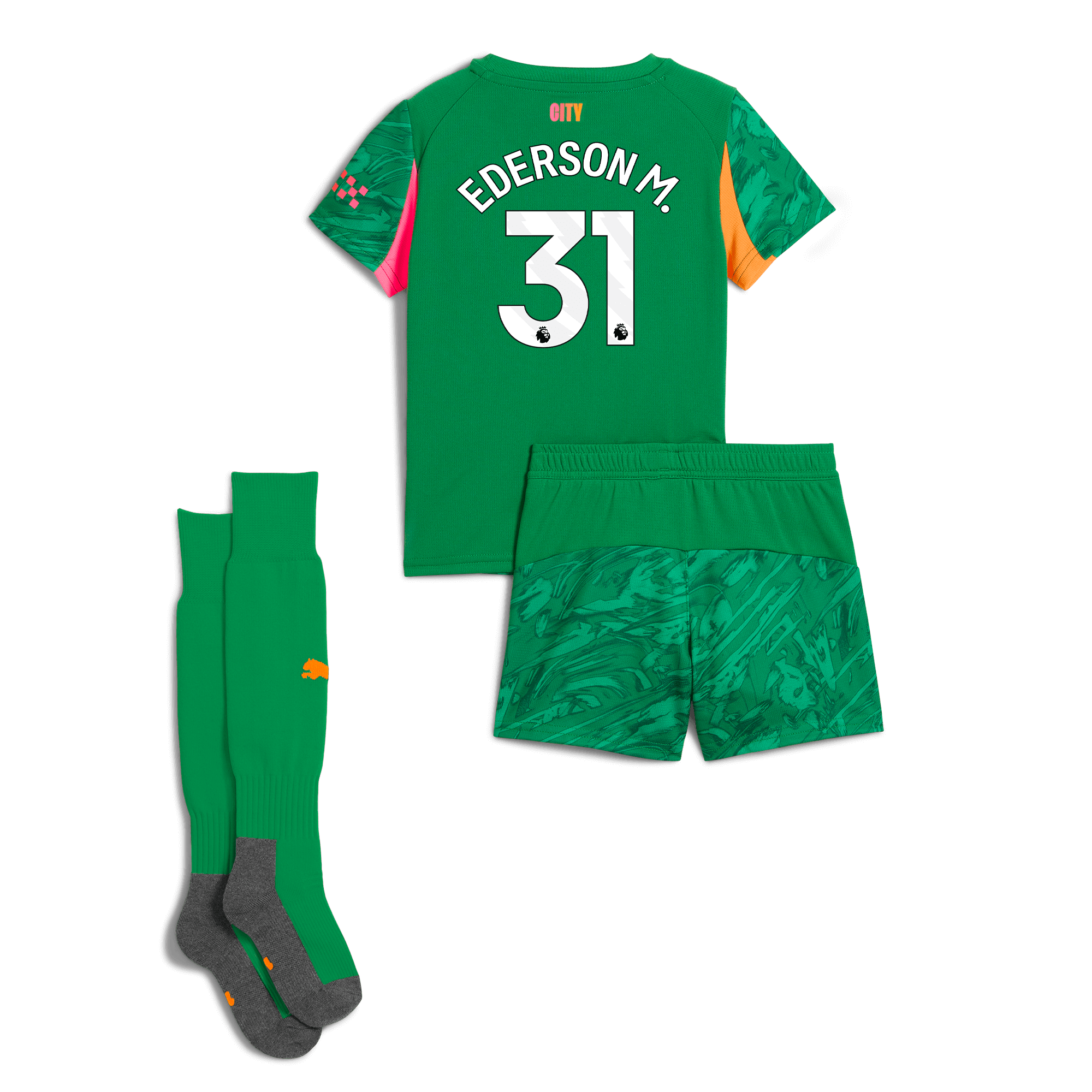 Manchester City kids manchester city goalkeeper mini kit green 202526 with ederson m. 31 printing Collection - ManchesterCitystore.com