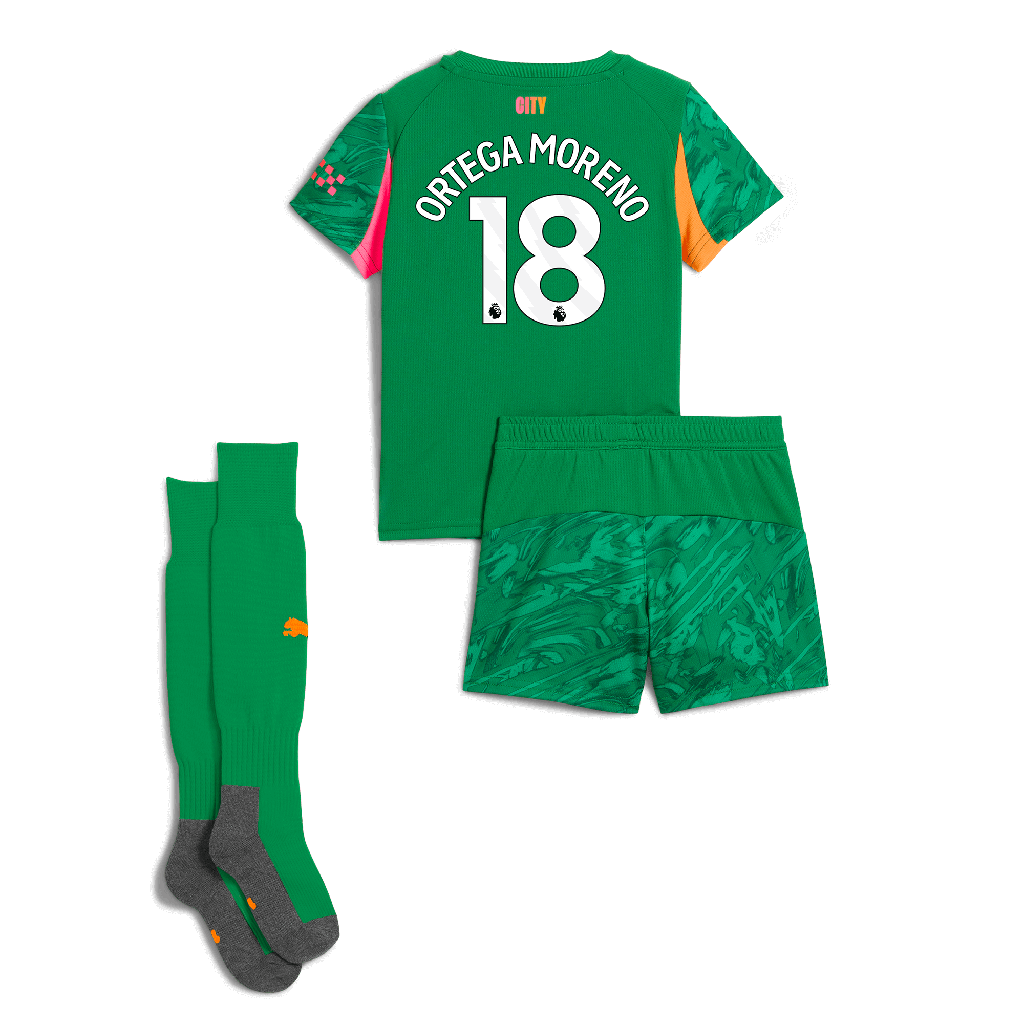 Manchester City kids manchester city goalkeeper mini kit green 202526 with ortega moreno 18 printing Collection - ManchesterCitystore.com