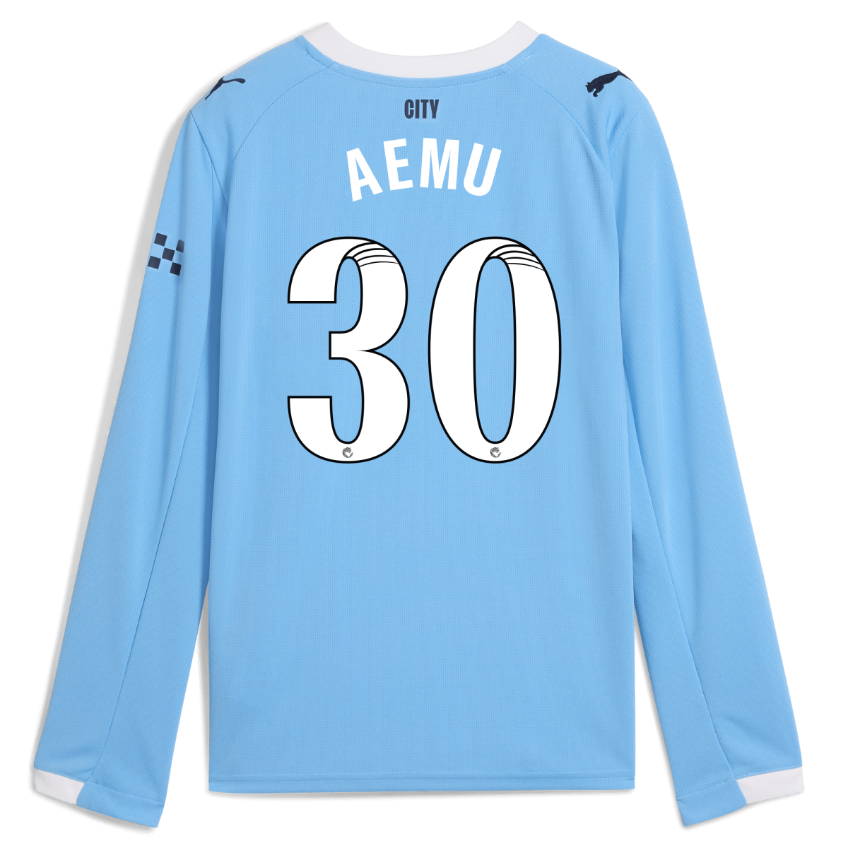 Manchester City kids manchester city home jersey 202526 long sleeve with aemu 30 printing Collection - ManchesterCitystore.com