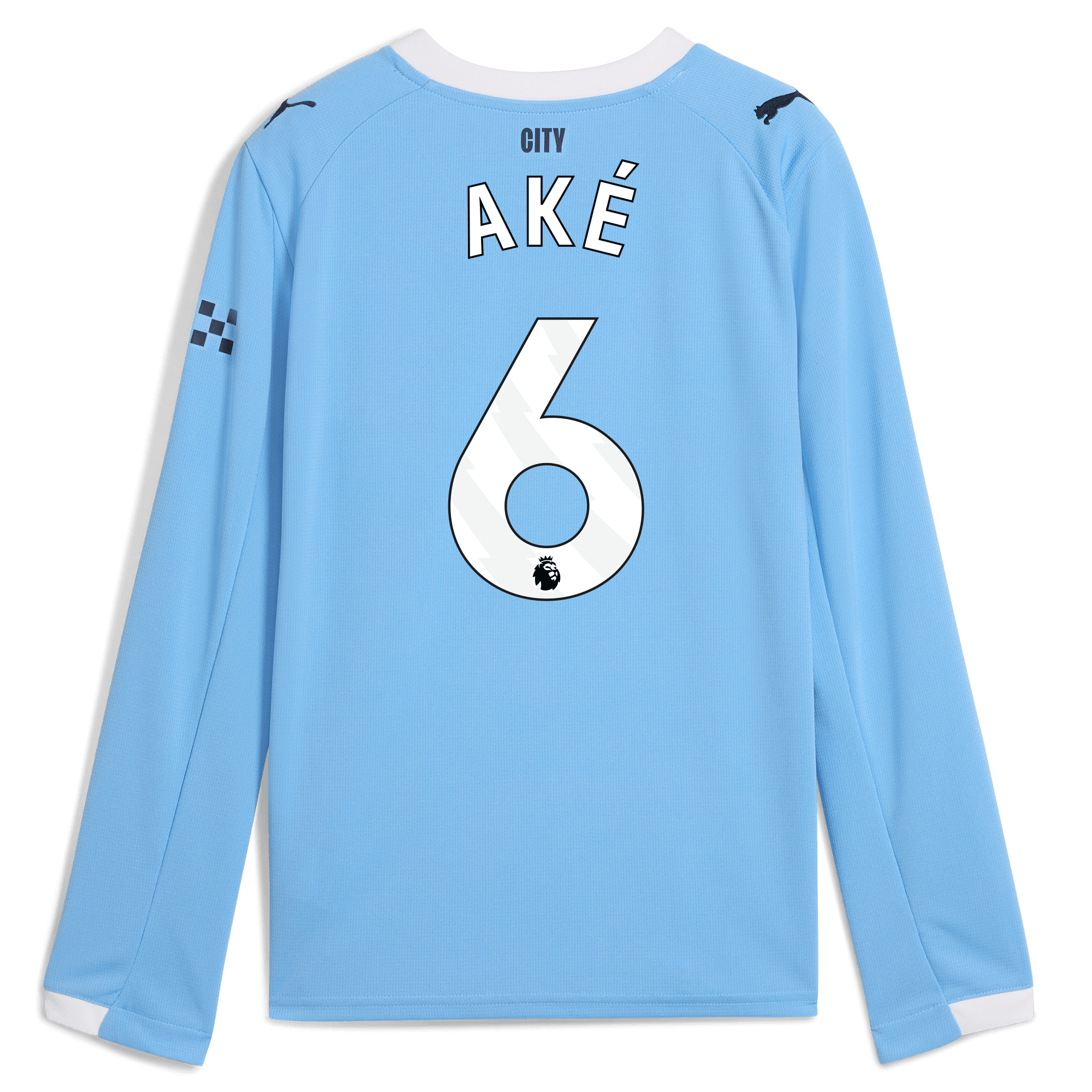 Manchester City kids manchester city home jersey 202526 long sleeve with ake 6 printing Collection - ManchesterCitystore.com