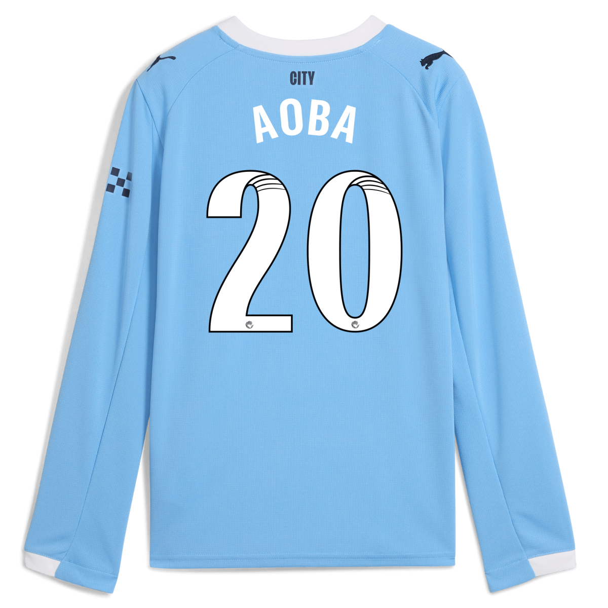 Manchester City kids manchester city home jersey 202526 long sleeve with aoba 20 printing Collection - ManchesterCitystore.com