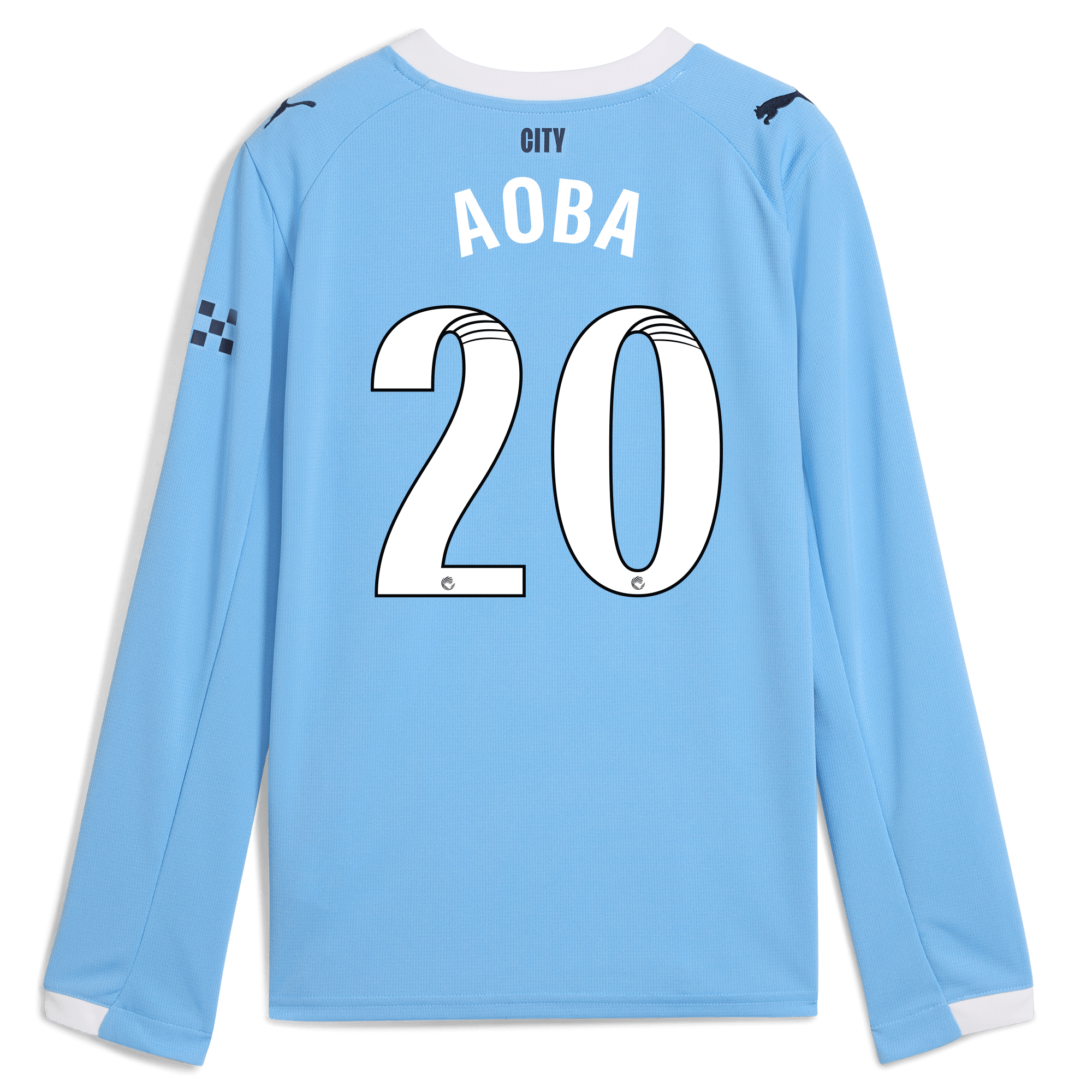 Manchester City kids manchester city home jersey 202526 long sleeve with aoba 20 printing Collection - ManchesterCitystore.com