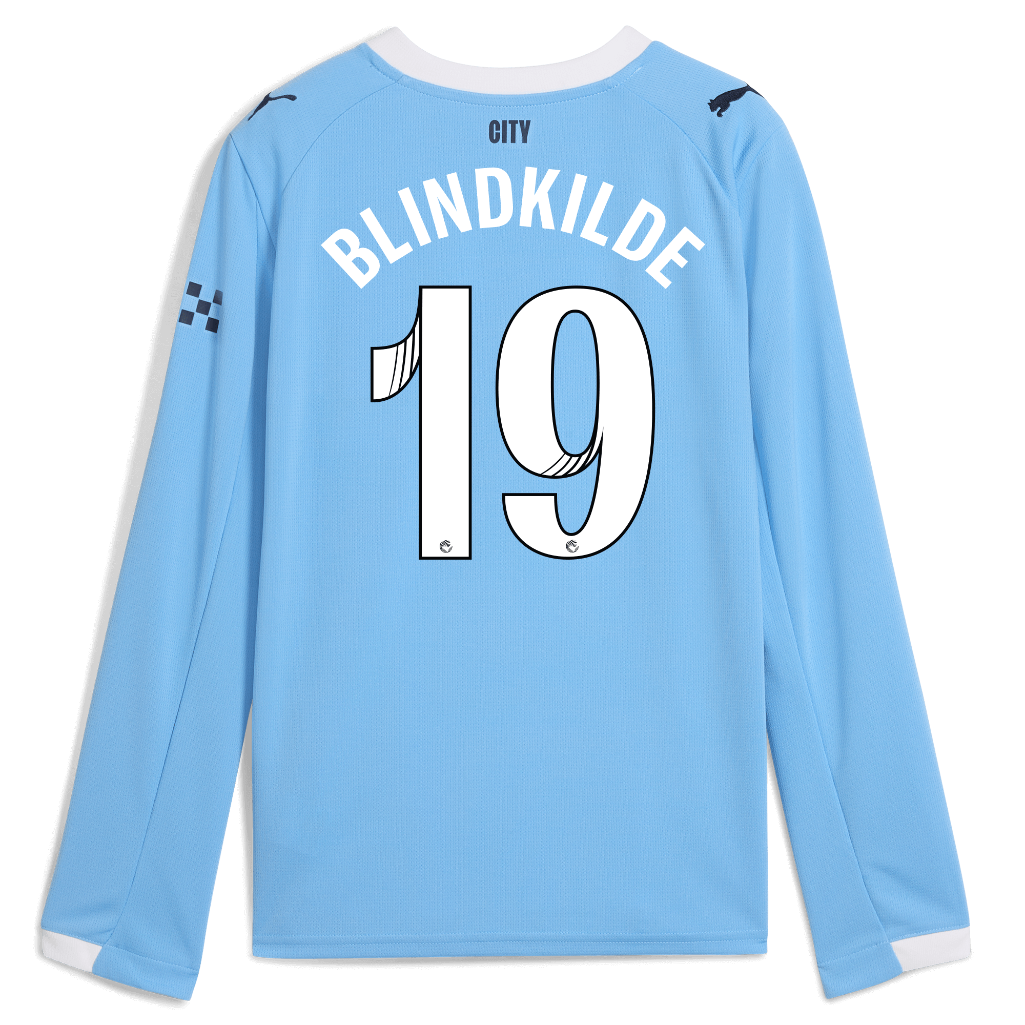 Manchester City kids manchester city home jersey 202526 long sleeve with blindkilde 19 printing Collection - ManchesterCitystore.com