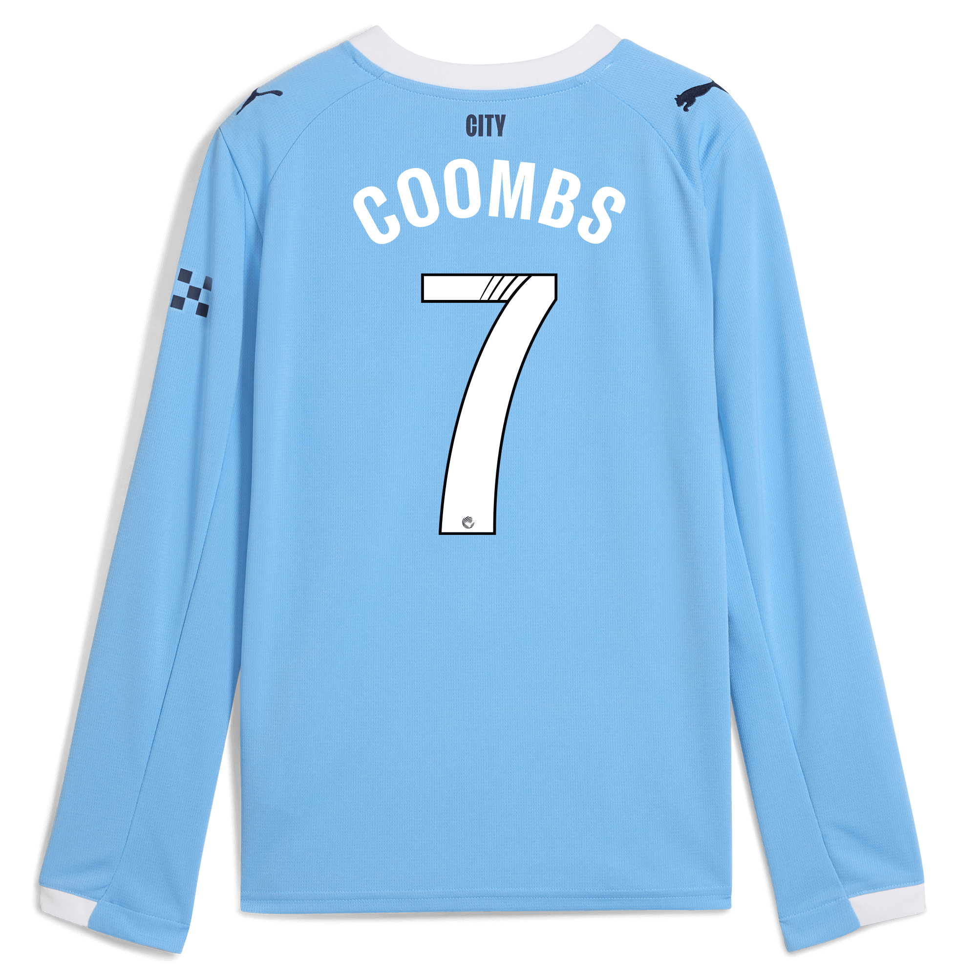 Manchester City kids manchester city home jersey 202526 long sleeve with coombs 7 printing Collection - ManchesterCitystore.com