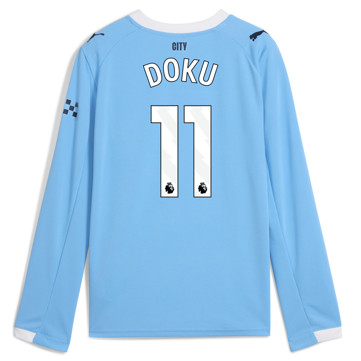 Manchester City kids manchester city home jersey 202526 long sleeve with doku 11 printing Collection - ManchesterCitystore.com