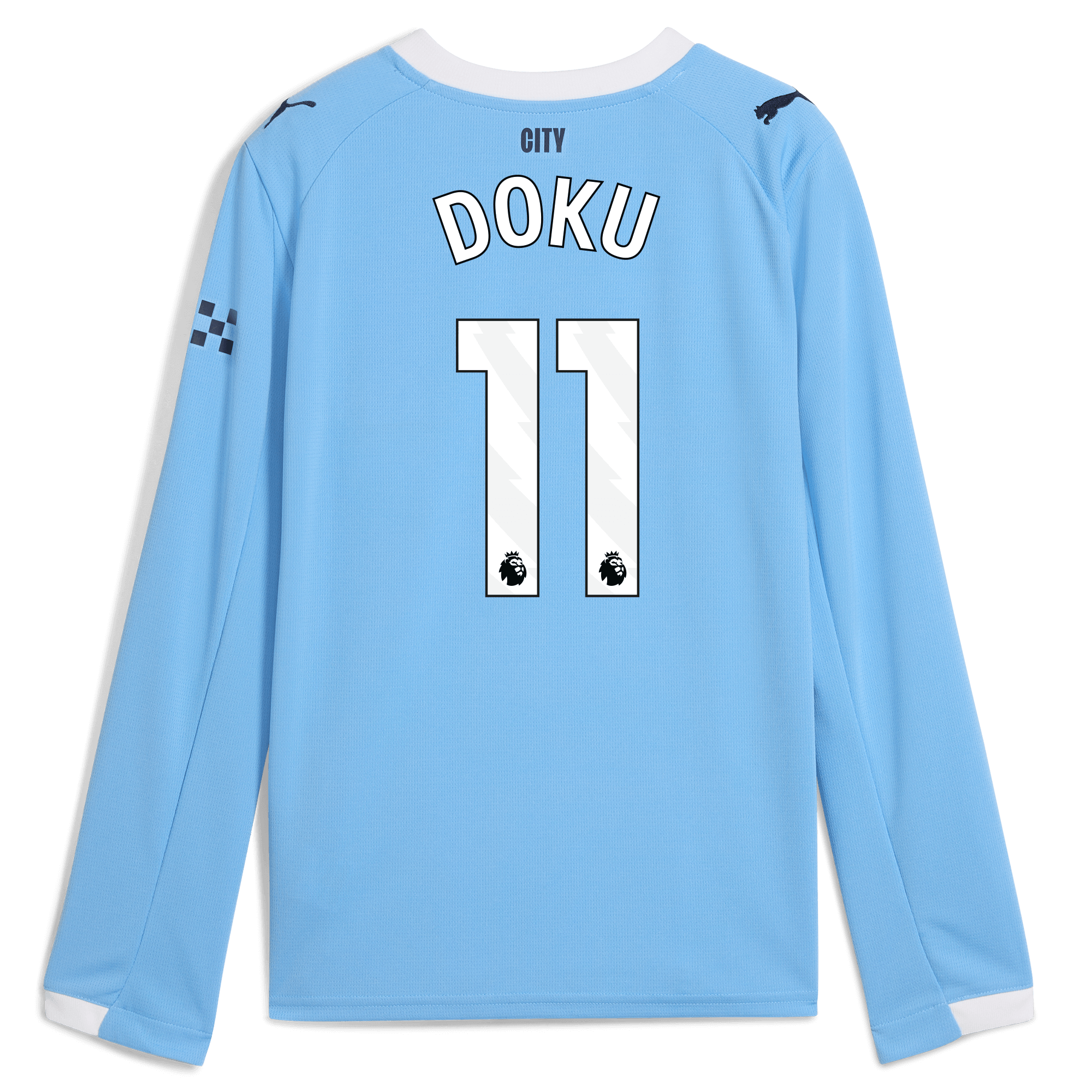 Manchester City kids manchester city home jersey 202526 long sleeve with doku 11 printing Collection - ManchesterCitystore.com