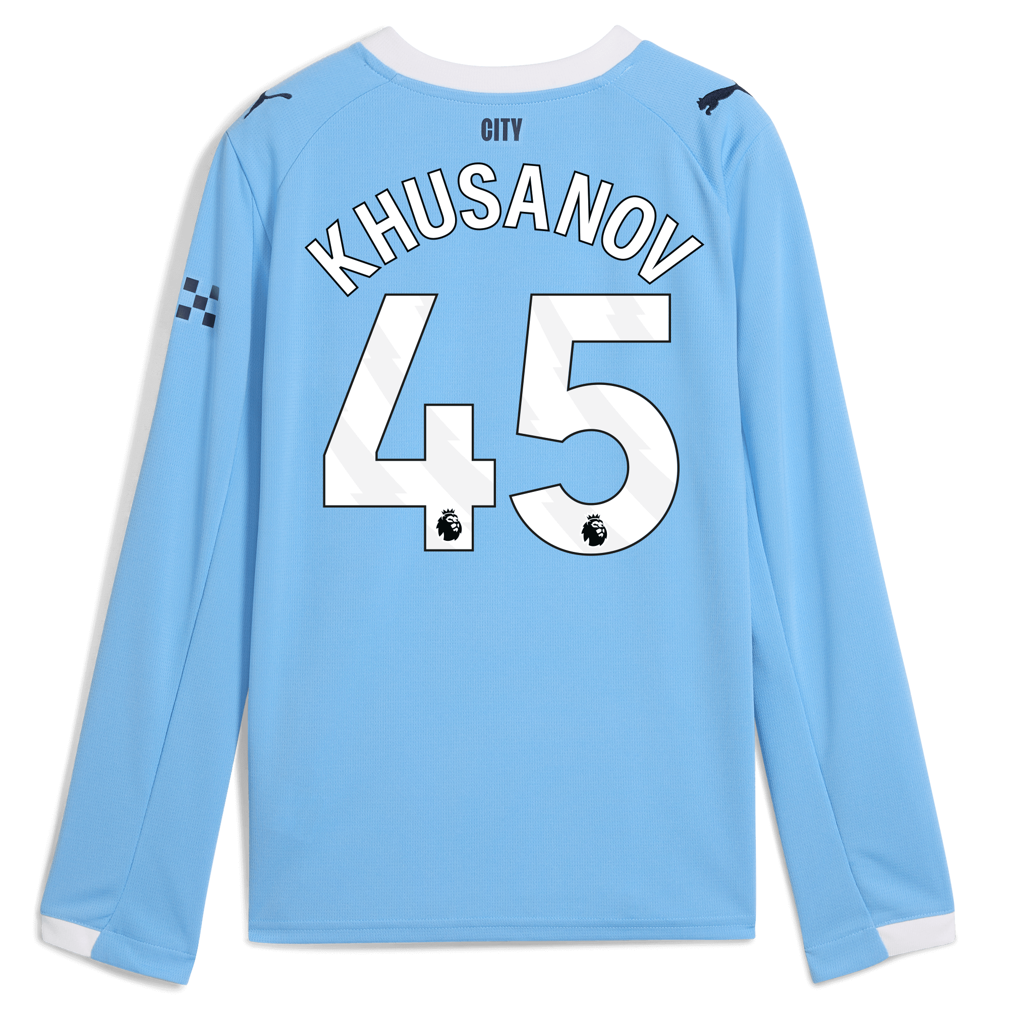 Manchester City kids manchester city home jersey 202526 long sleeve with khusanov 45 printing Collection - ManchesterCitystore.com