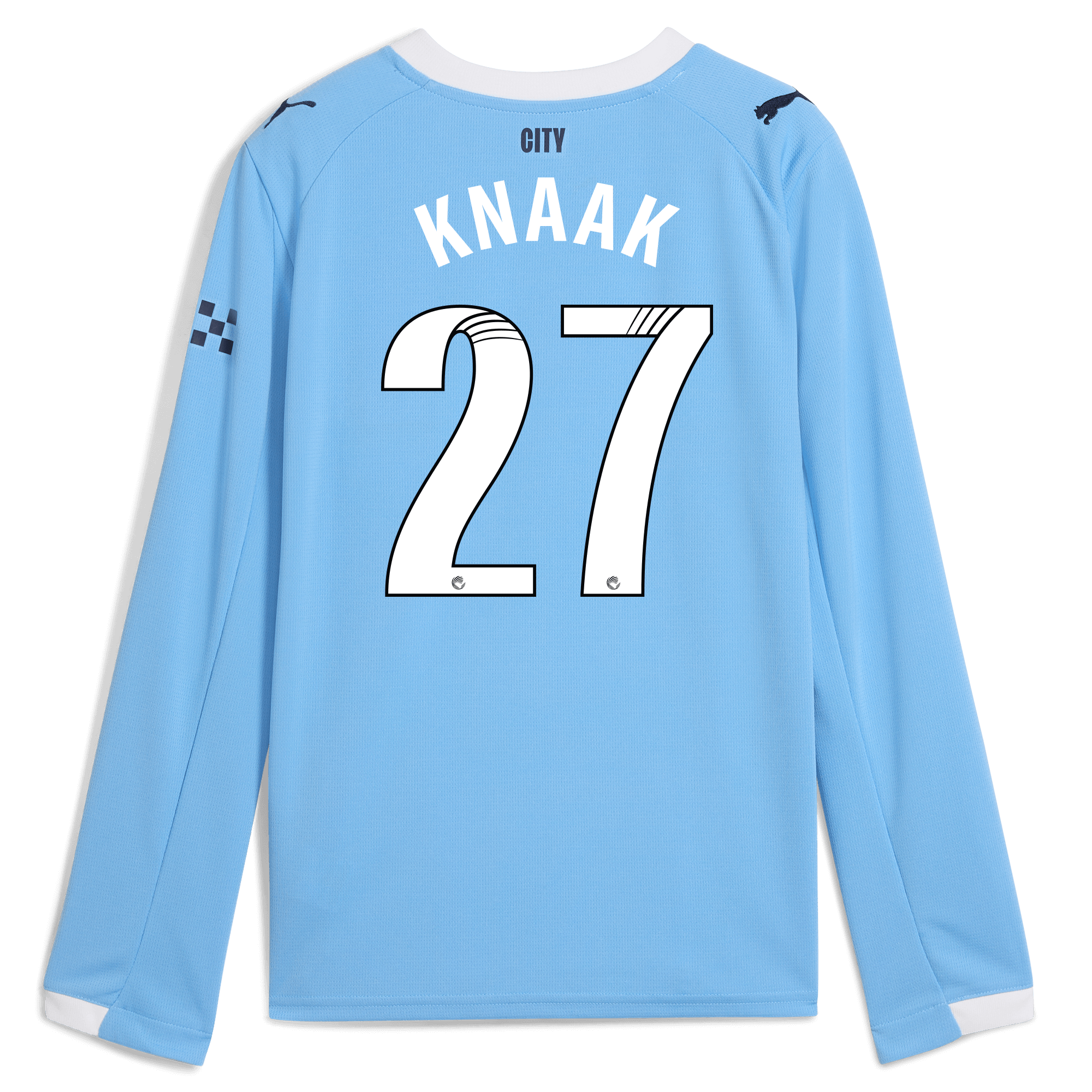 Manchester City kids manchester city home jersey 202526 long sleeve with knaak 27 printing Collection - ManchesterCitystore.com