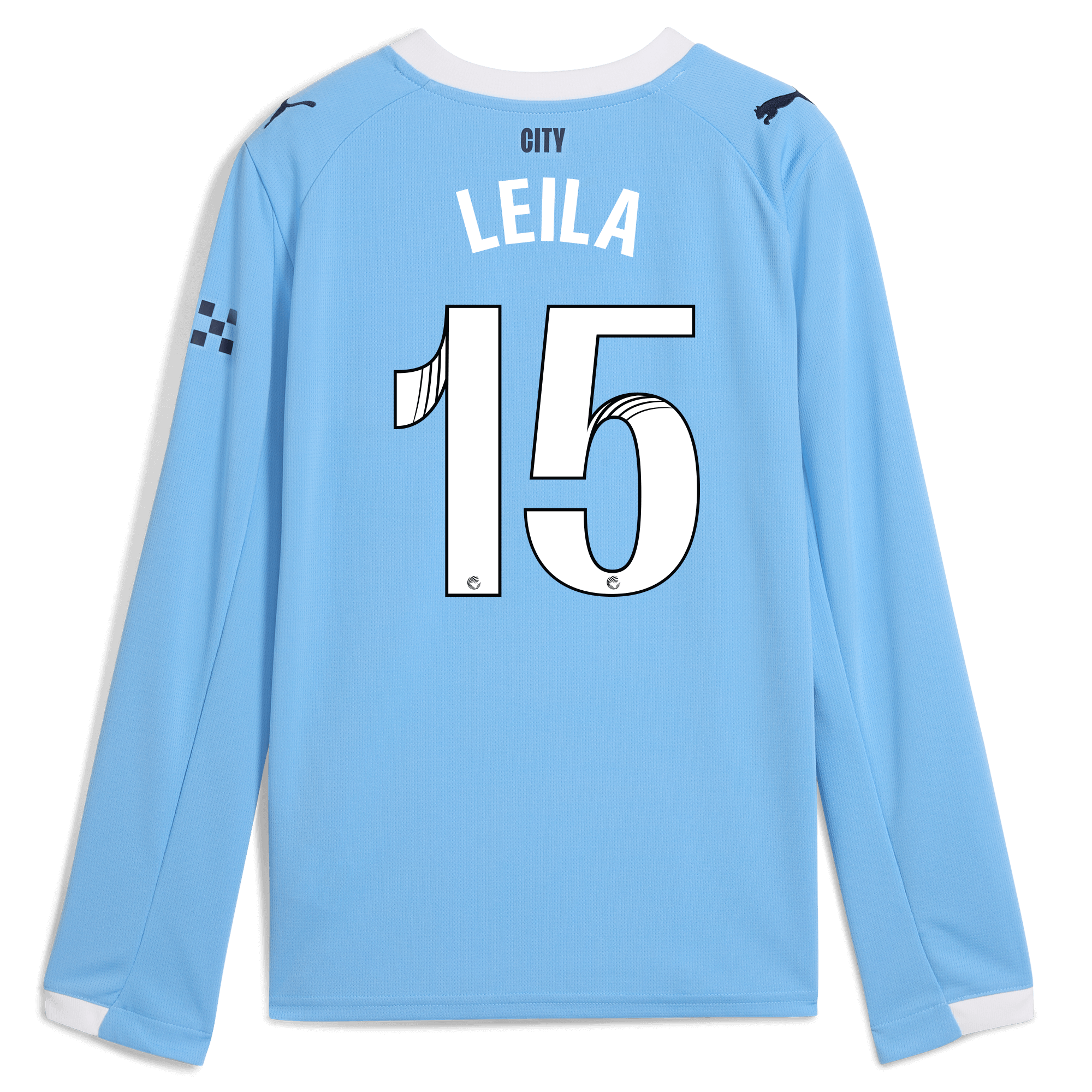 Manchester City kids manchester city home jersey 202526 long sleeve with leila 15 printing Collection - ManchesterCitystore.com