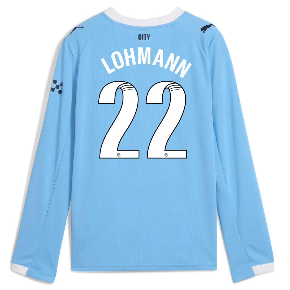 Manchester City kids manchester city home jersey 202526 long sleeve with lohmann 22 printing Collection - ManchesterCitystore.com