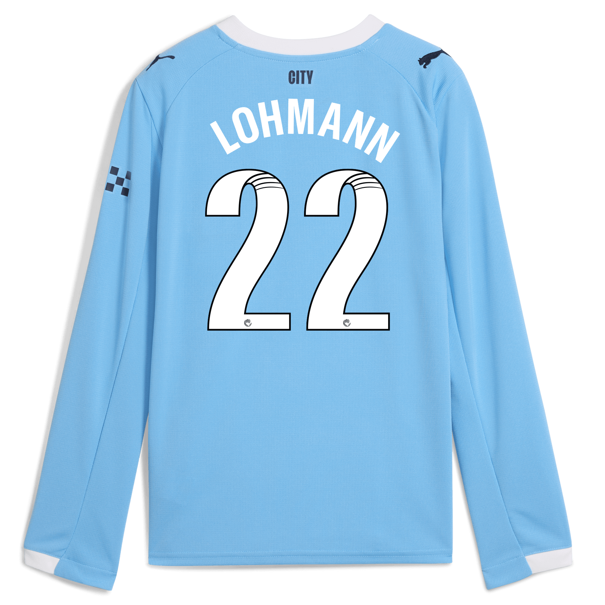 Manchester City kids manchester city home jersey 202526 long sleeve with lohmann 22 printing Collection - ManchesterCitystore.com