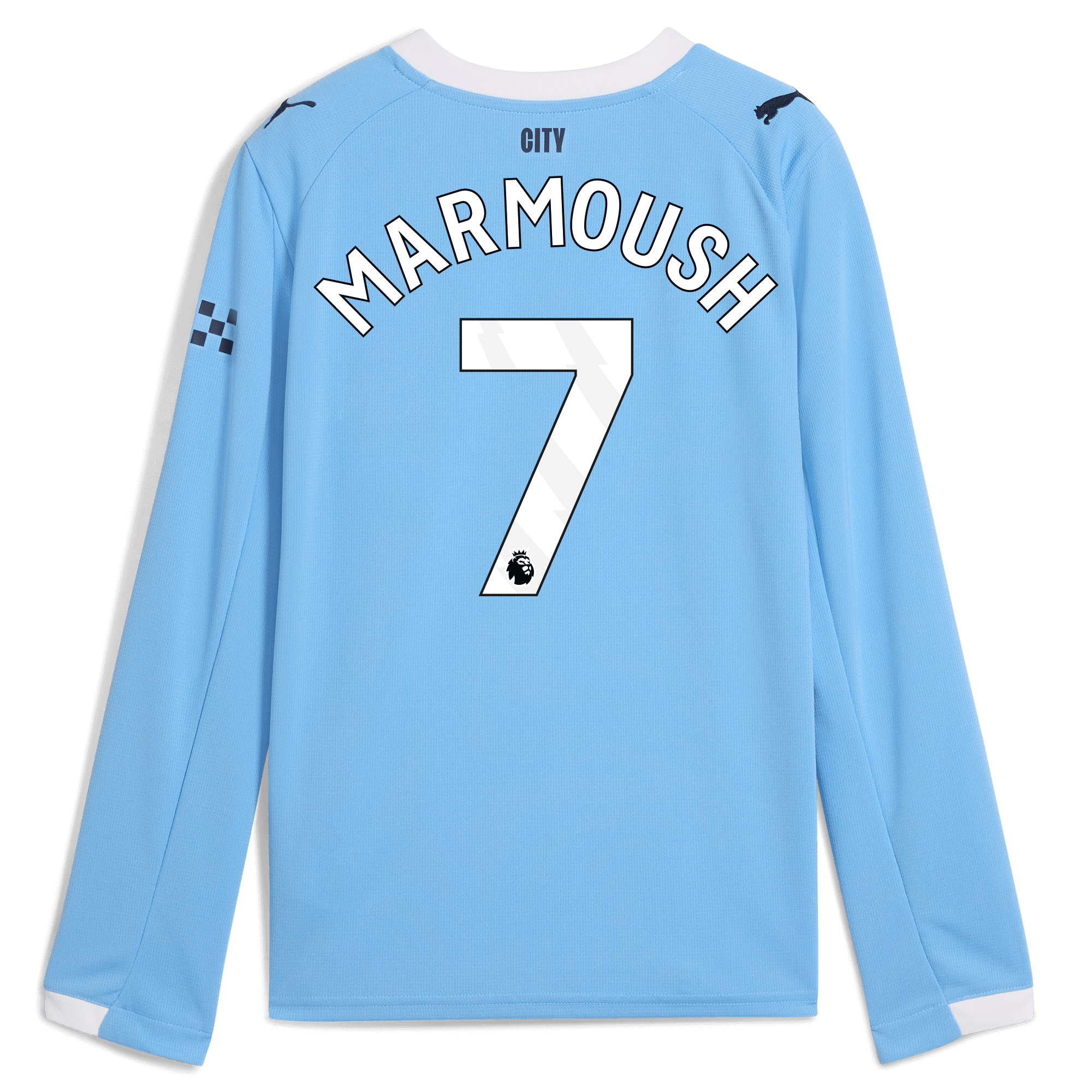 Manchester City kids manchester city home jersey 202526 long sleeve with marmoush 7 printing Collection - ManchesterCitystore.com