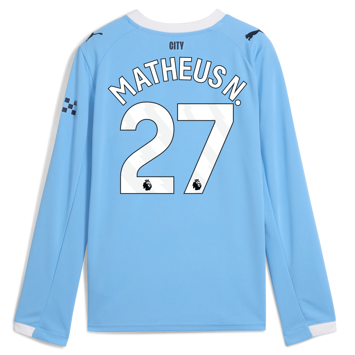 Manchester City kids manchester city home jersey 202526 long sleeve with matheus n. 27 printing Collection - ManchesterCitystore.com