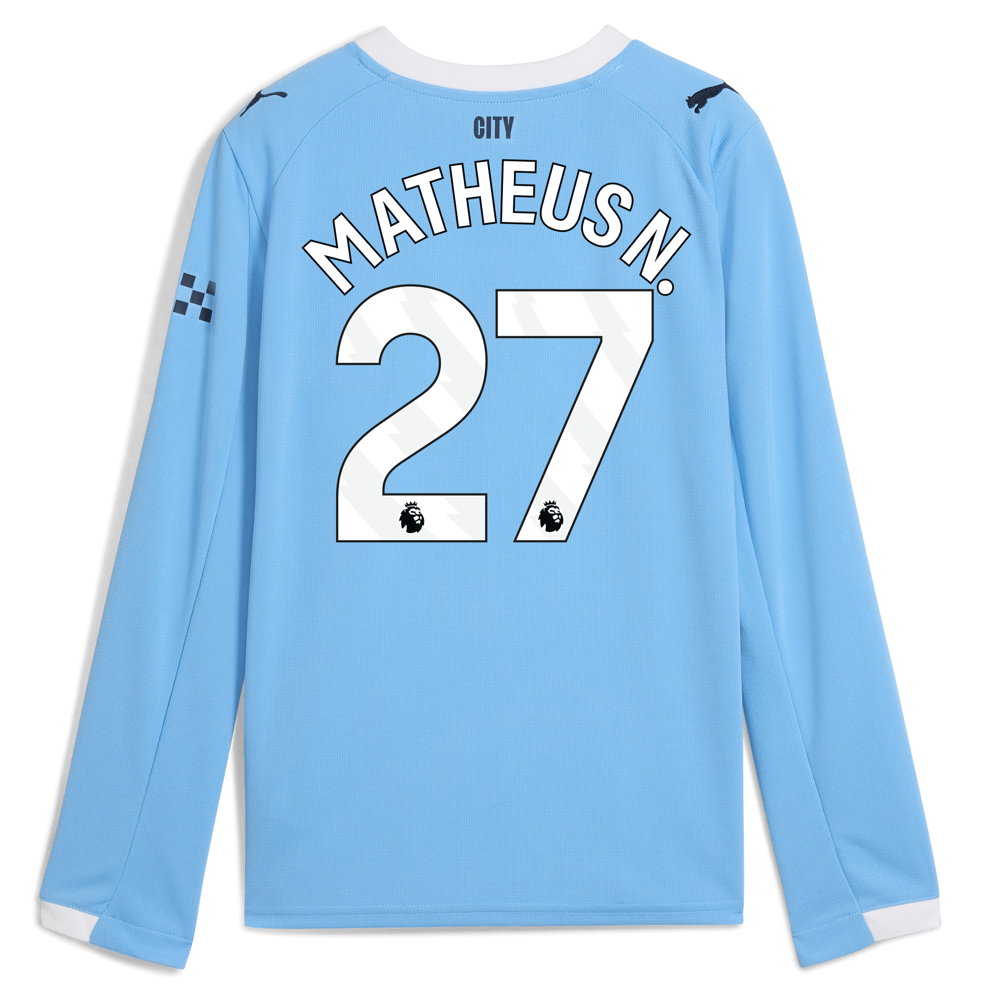 Manchester City kids manchester city home jersey 202526 long sleeve with matheus n. 27 printing Collection - ManchesterCitystore.com