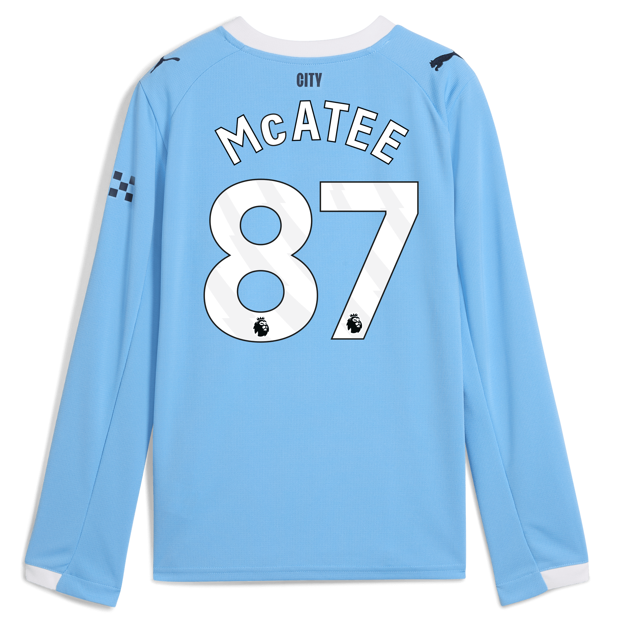 Manchester City kids manchester city home jersey 202526 long sleeve with mcatee 87 printing Collection - ManchesterCitystore.com