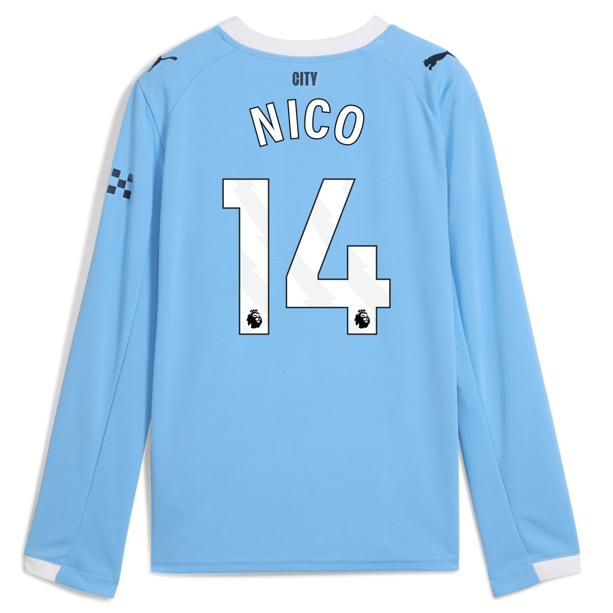 Manchester City kids manchester city home jersey 202526 long sleeve with nico 14 printing Collection - ManchesterCitystore.com