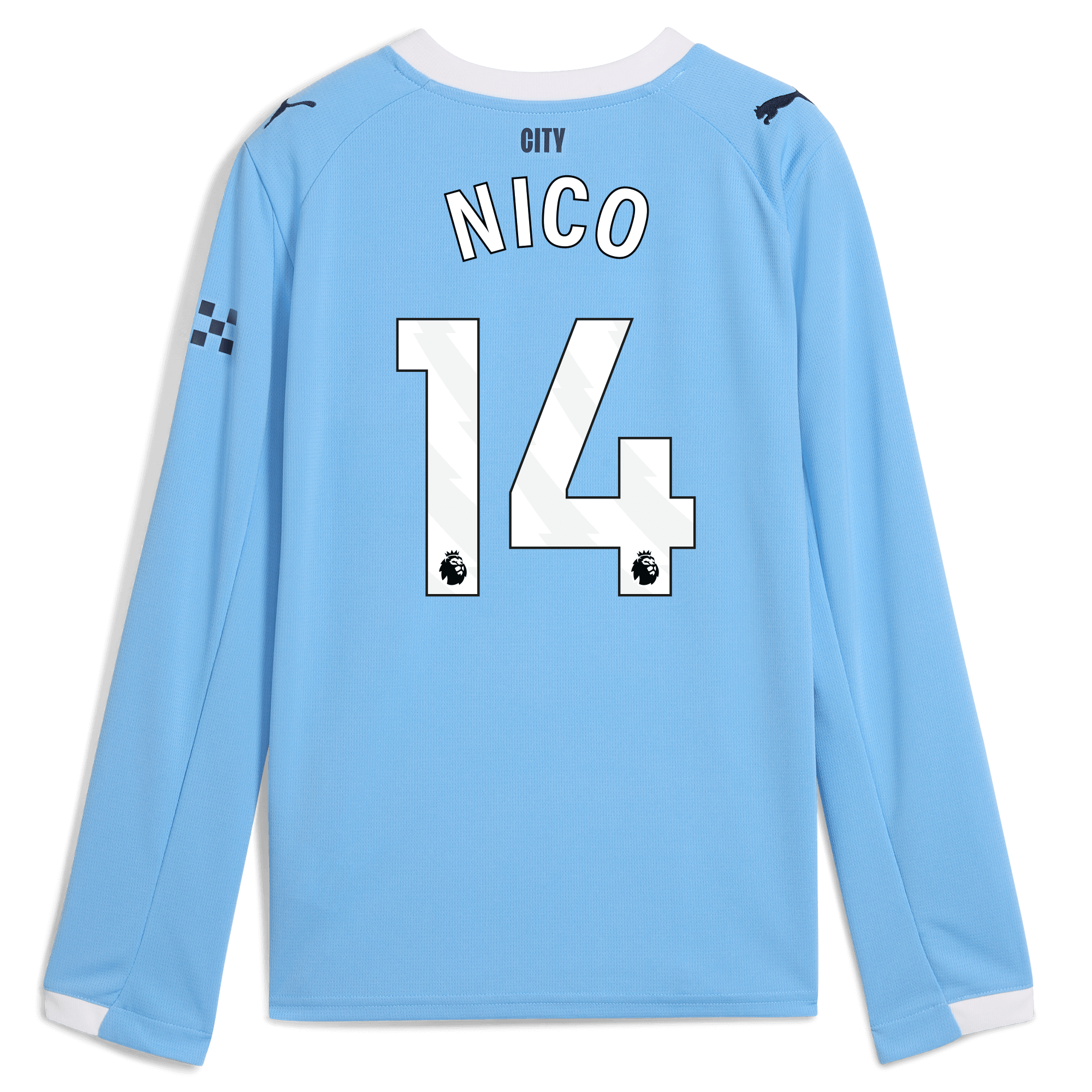 Manchester City kids manchester city home jersey 202526 long sleeve with nico 14 printing Collection - ManchesterCitystore.com