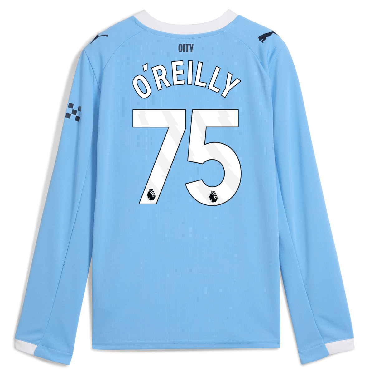 Manchester City kids manchester city home jersey 202526 long sleeve with oreilly 75 printing Collection - ManchesterCitystore.com