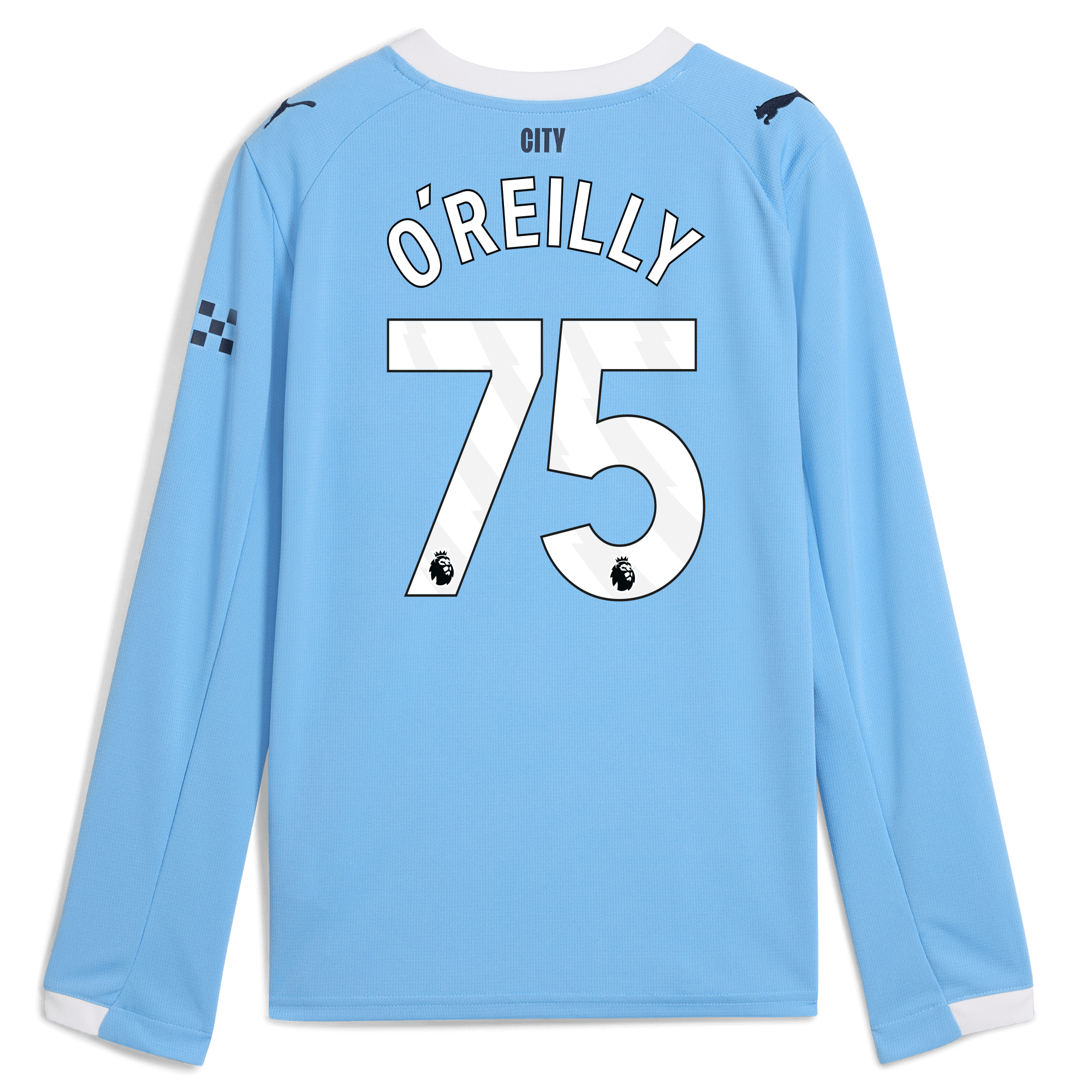 Manchester City kids manchester city home jersey 202526 long sleeve with oreilly 75 printing Collection - ManchesterCitystore.com