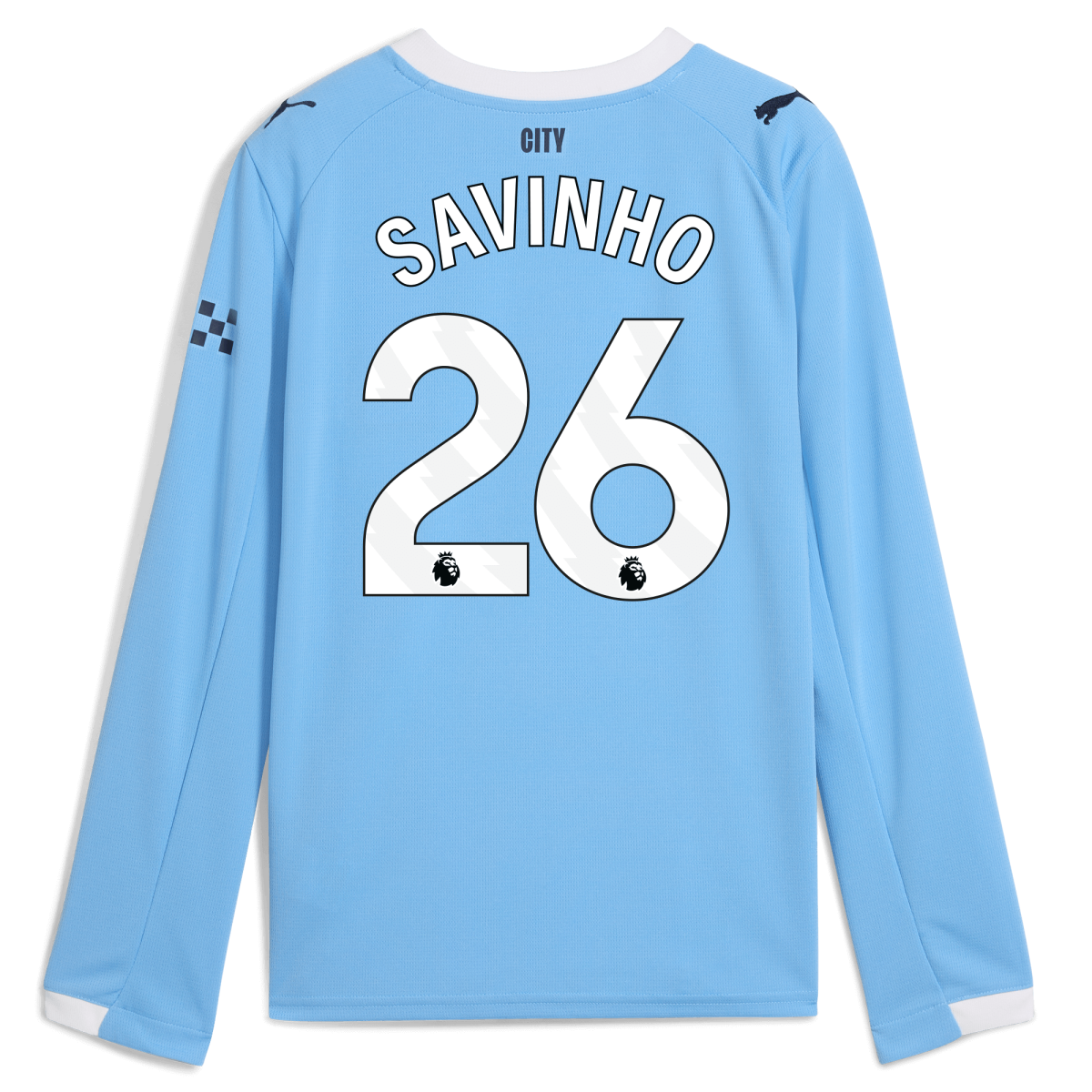 Manchester City kids manchester city home jersey 202526 long sleeve with savinho 26 printing Collection - ManchesterCitystore.com
