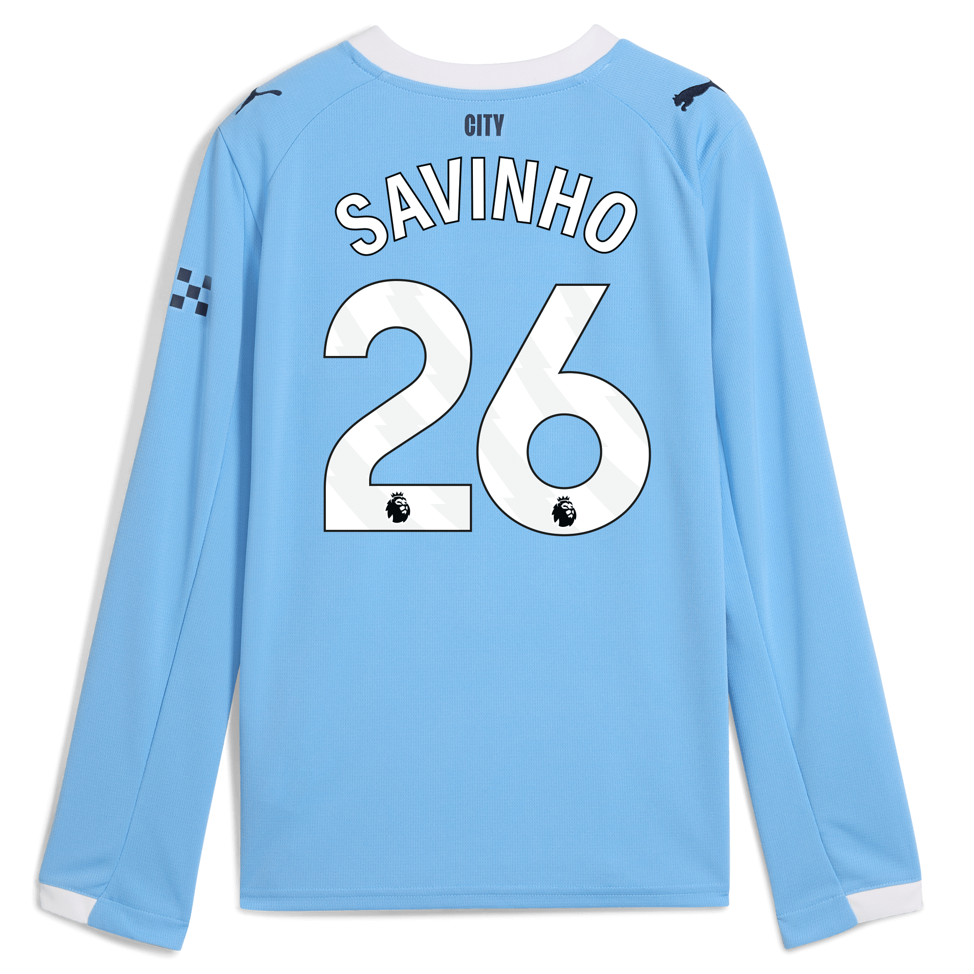 Manchester City kids manchester city home jersey 202526 long sleeve with savinho 26 printing Collection - ManchesterCitystore.com