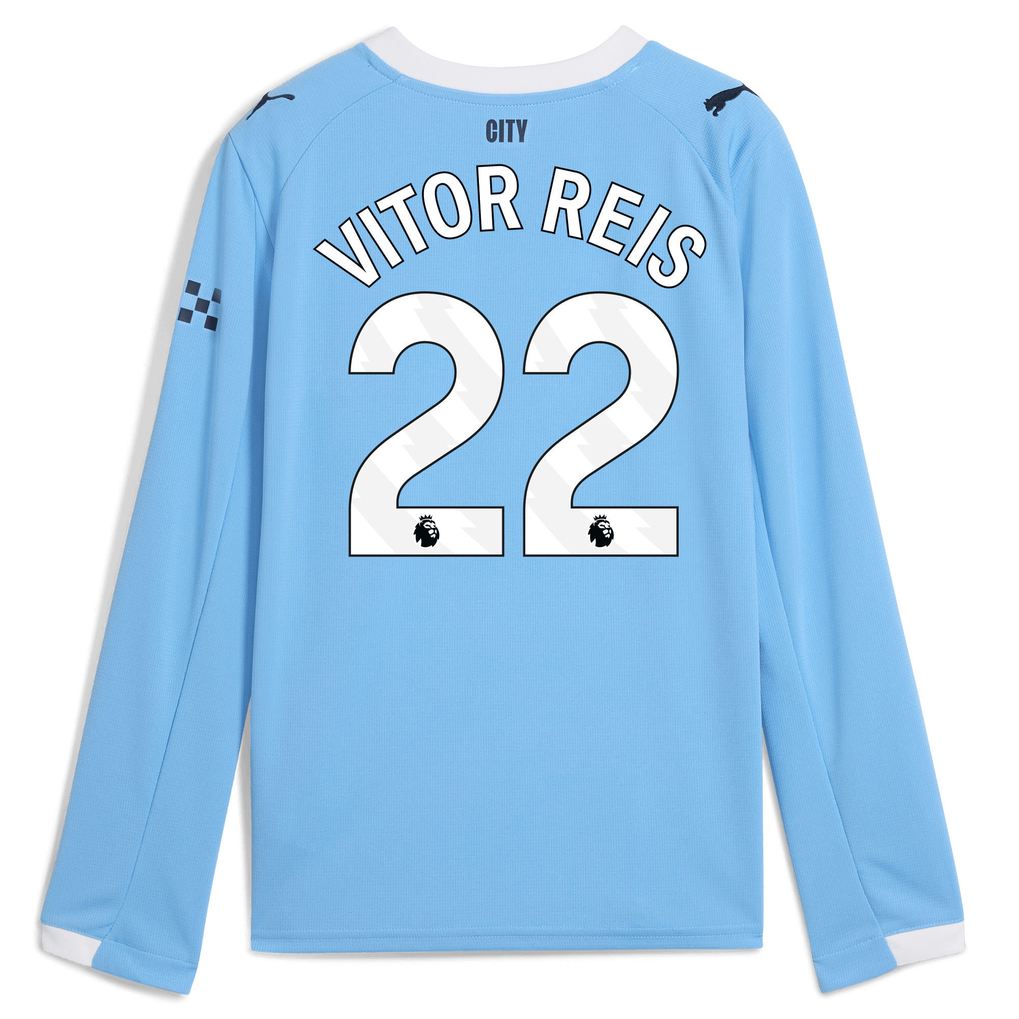 Manchester City kids manchester city home jersey 202526 long sleeve with vitor reis 22 printing Collection - ManchesterCitystore.com