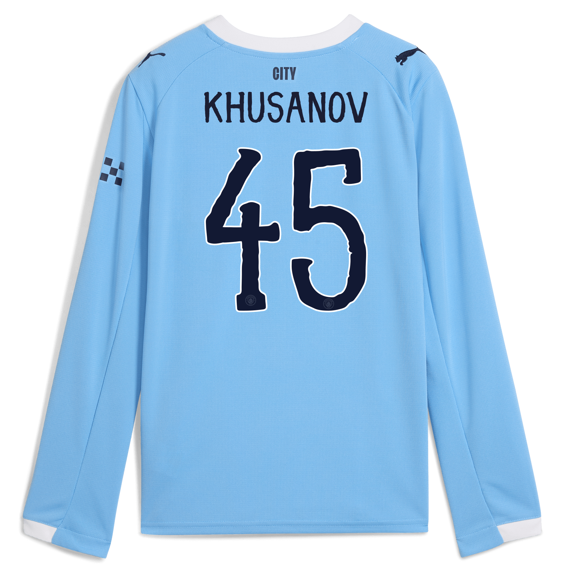 Manchester City kids manchester city kidsuper home jersey 202526 long sleeve with khusanov 45 printing Collection - ManchesterCitystore.com