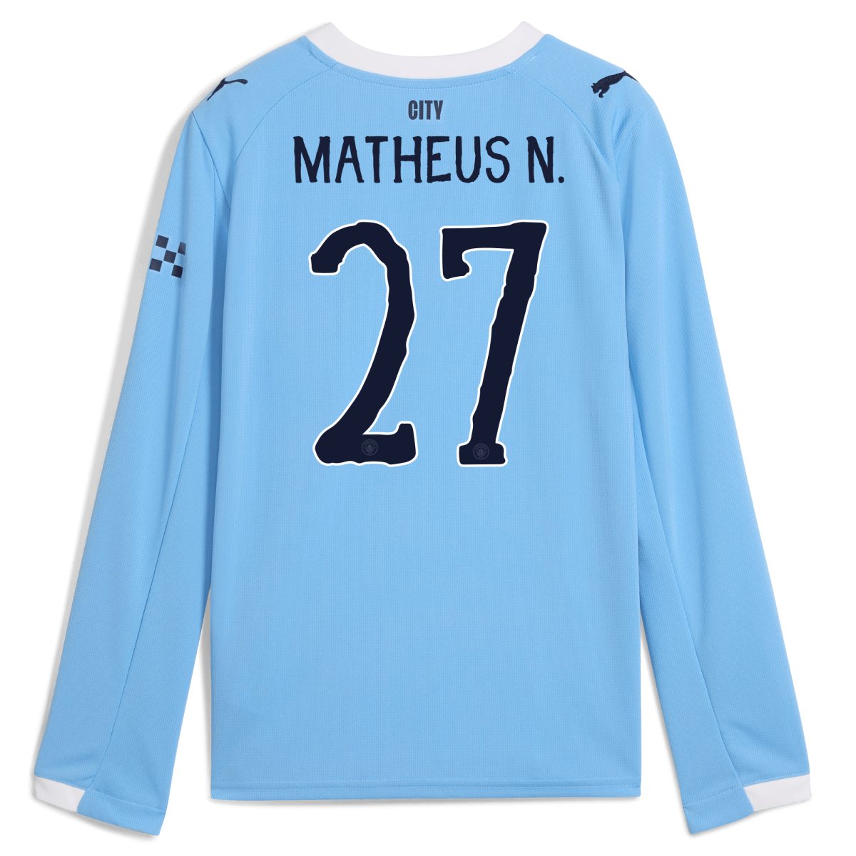 Manchester City kids manchester city kidsuper home jersey 202526 long sleeve with matheus n. 27 printing Collection - ManchesterCitystore.com