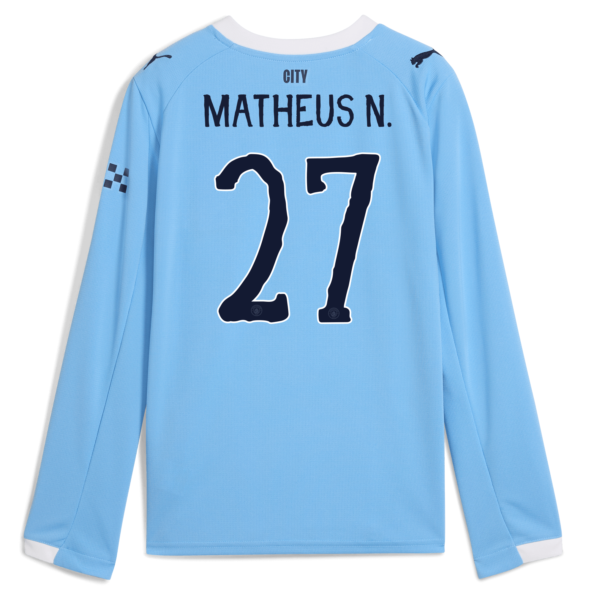 Manchester City kids manchester city kidsuper home jersey 202526 long sleeve with matheus n. 27 printing Collection - ManchesterCitystore.com