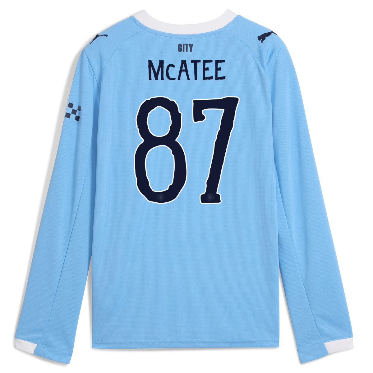 Manchester City kids manchester city kidsuper home jersey 202526 long sleeve with mcatee 87 printing Collection - ManchesterCitystore.com