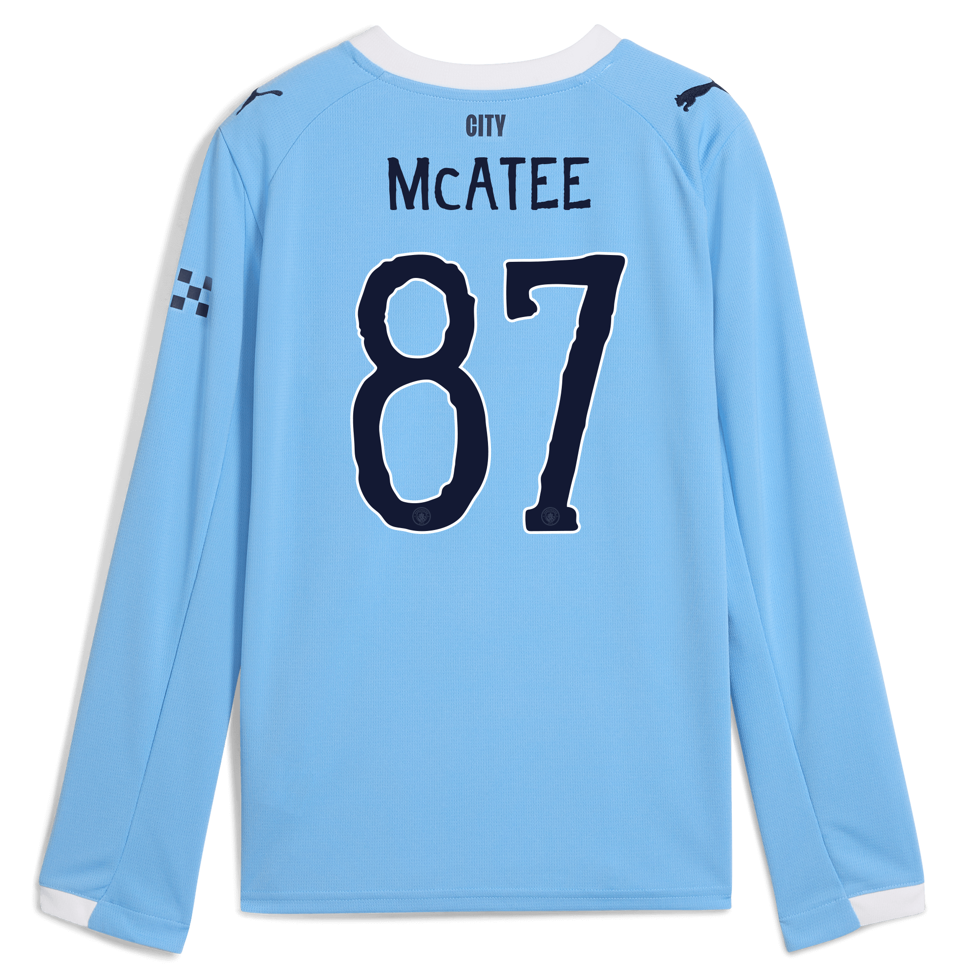 Manchester City kids manchester city kidsuper home jersey 202526 long sleeve with mcatee 87 printing Collection - ManchesterCitystore.com