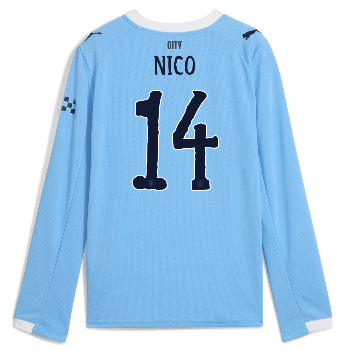 Manchester City kids manchester city kidsuper home jersey 202526 long sleeve with nico 14 printing Collection - ManchesterCitystore.com