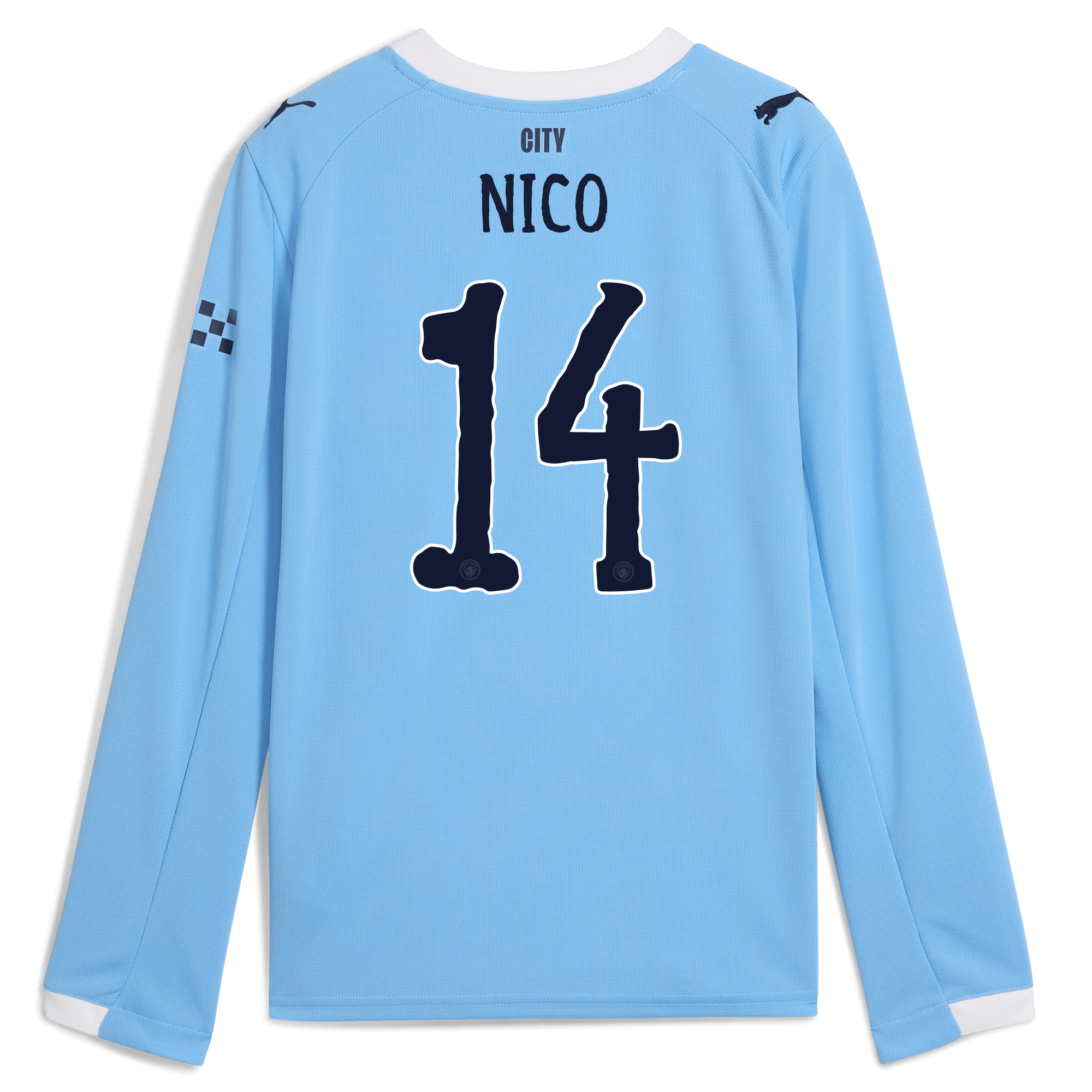 Manchester City kids manchester city kidsuper home jersey 202526 long sleeve with nico 14 printing Collection - ManchesterCitystore.com