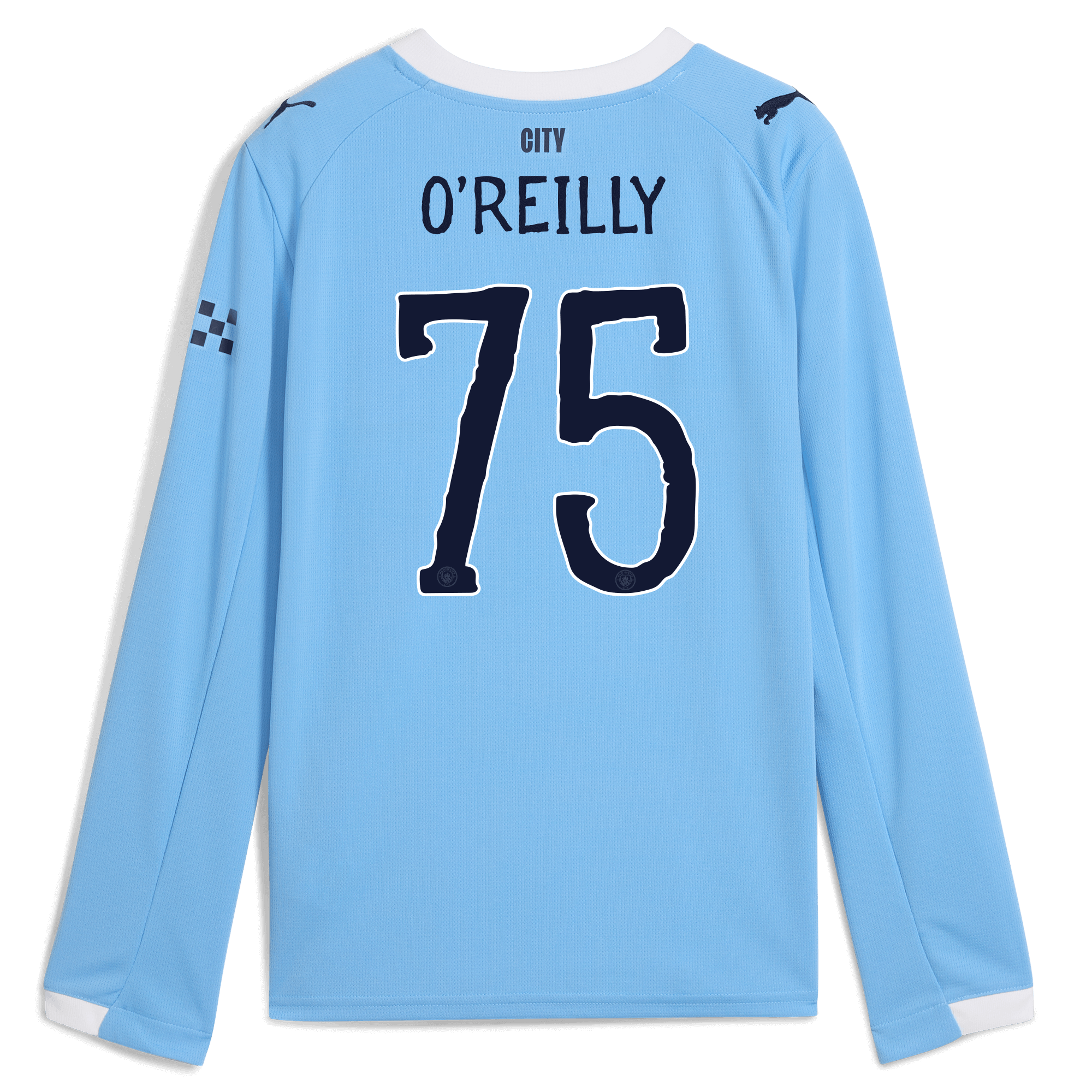 Manchester City kids manchester city kidsuper home jersey 202526 long sleeve with oreilly 75 printing Collection - ManchesterCitystore.com