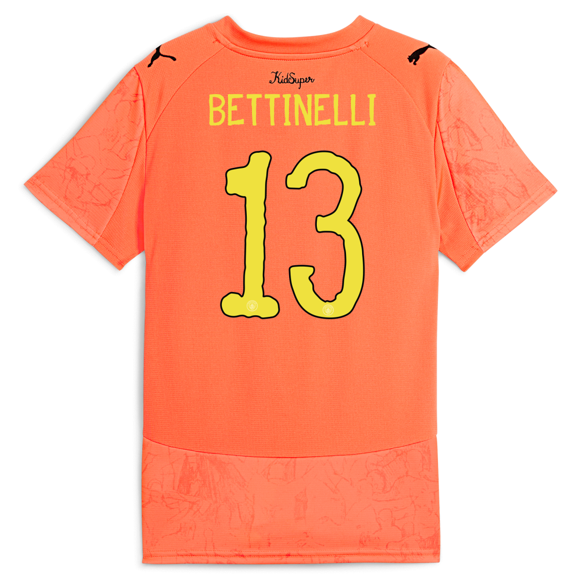 Manchester City kids manchester city kidsuper jersey orange 202526 with bettinelli 13 printing Collection - ManchesterCitystore.com