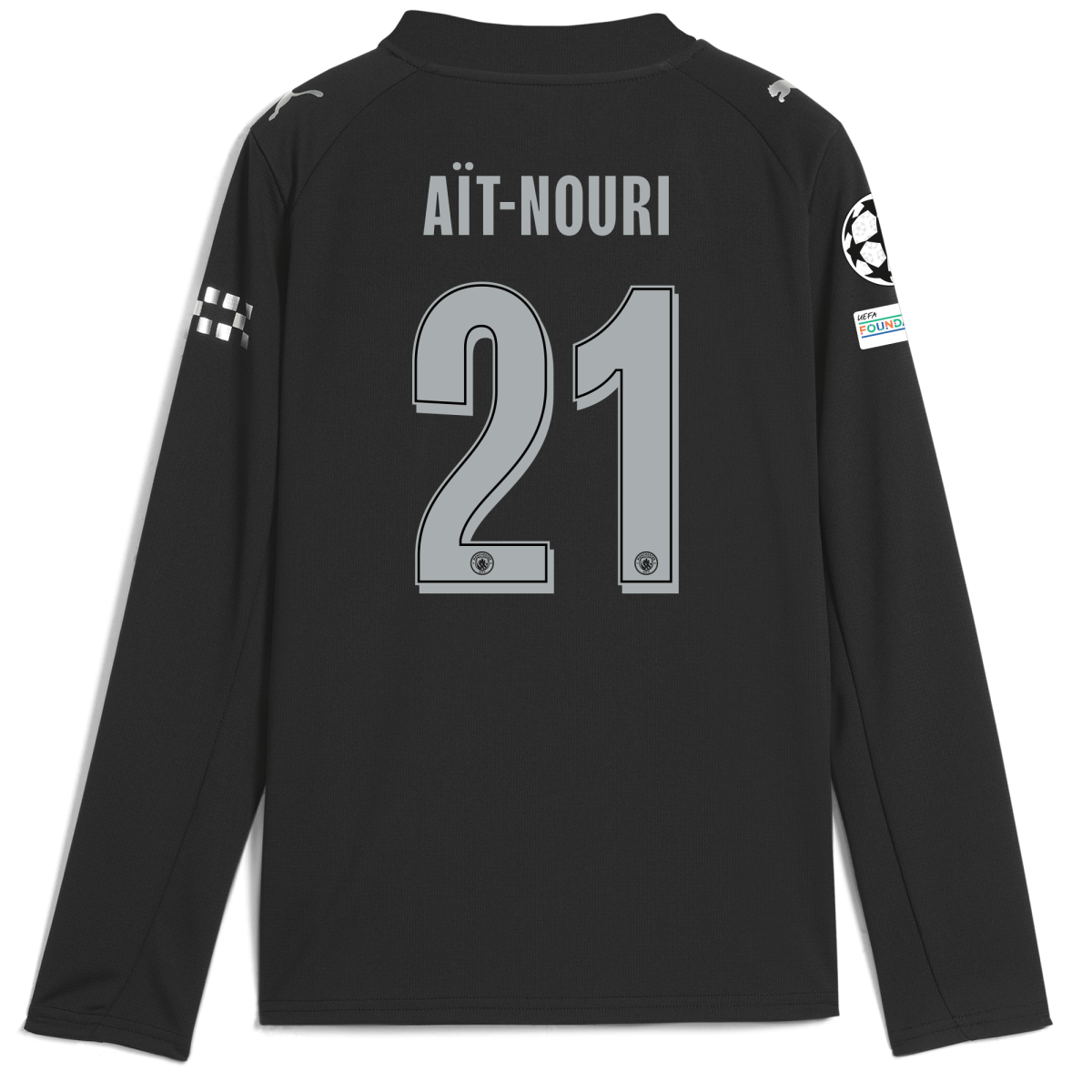 Manchester City kids manchester city man city champions league away jersey 202526 long sleeve with ait-nouri 21 printing Collection - ManchesterCitystore.com