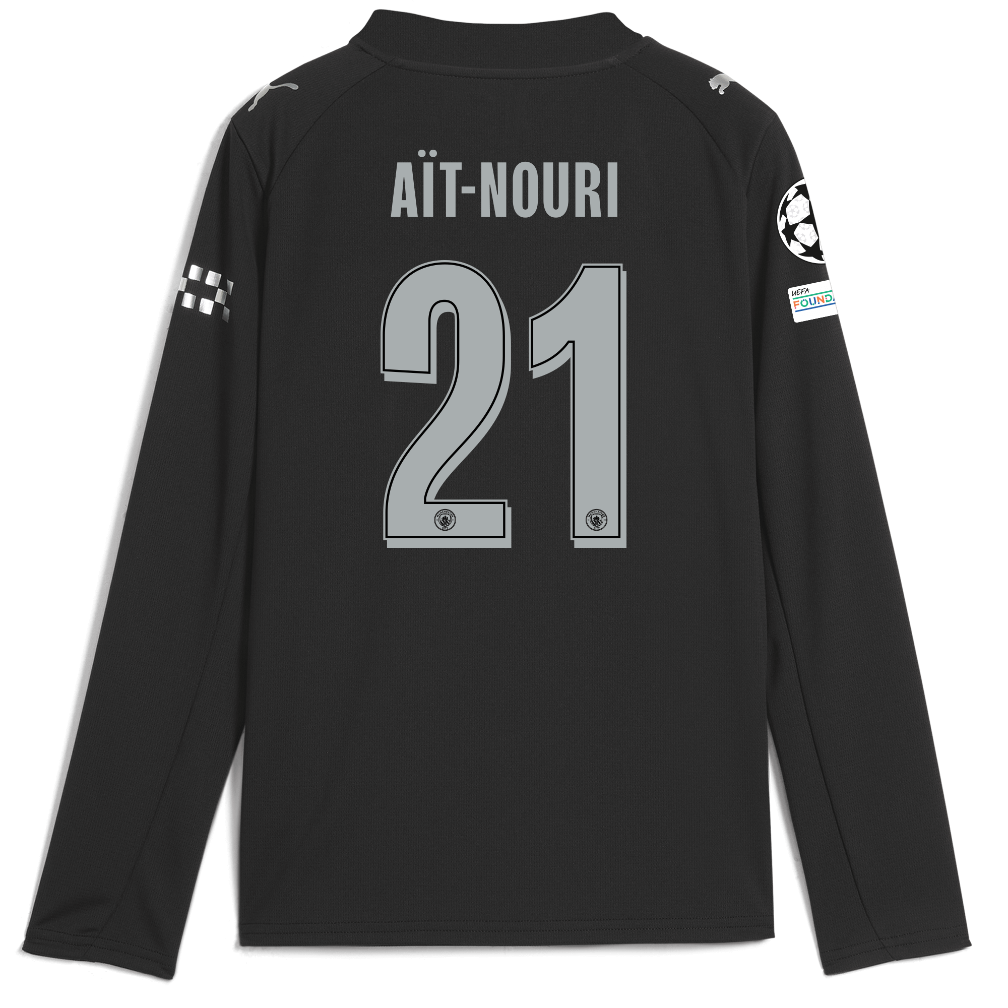 Manchester City kids manchester city man city champions league away jersey 202526 long sleeve with ait-nouri 21 printing Collection - ManchesterCitystore.com
