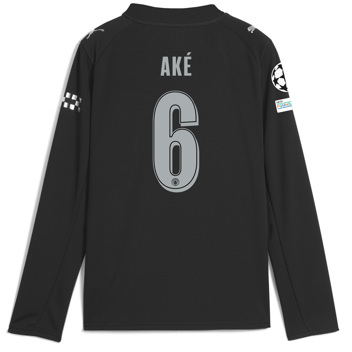Manchester City kids manchester city man city champions league away jersey 202526 long sleeve with ake 6 printing Collection - ManchesterCitystore.com