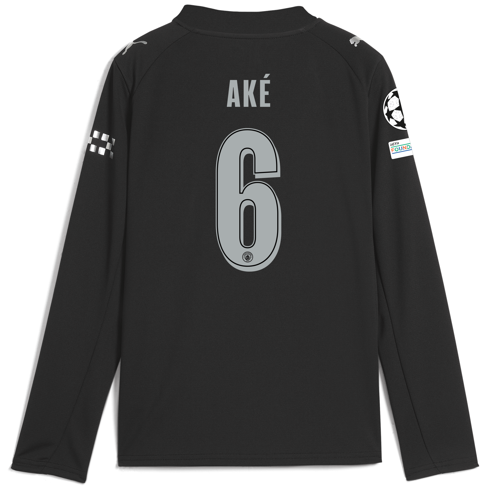 Manchester City kids manchester city man city champions league away jersey 202526 long sleeve with ake 6 printing Collection - ManchesterCitystore.com