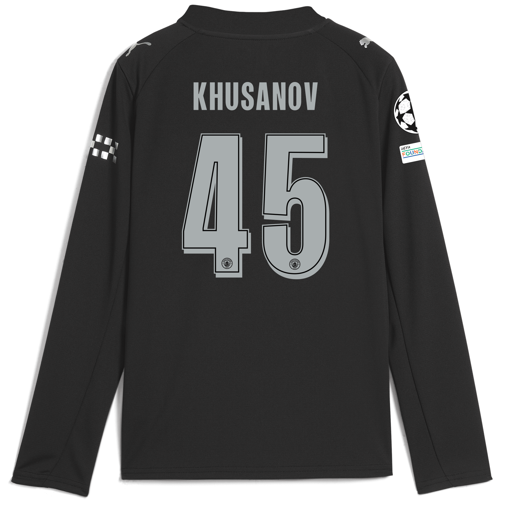 Manchester City kids manchester city man city champions league away jersey 202526 long sleeve with khusanov 45 printing Collection - ManchesterCitystore.com