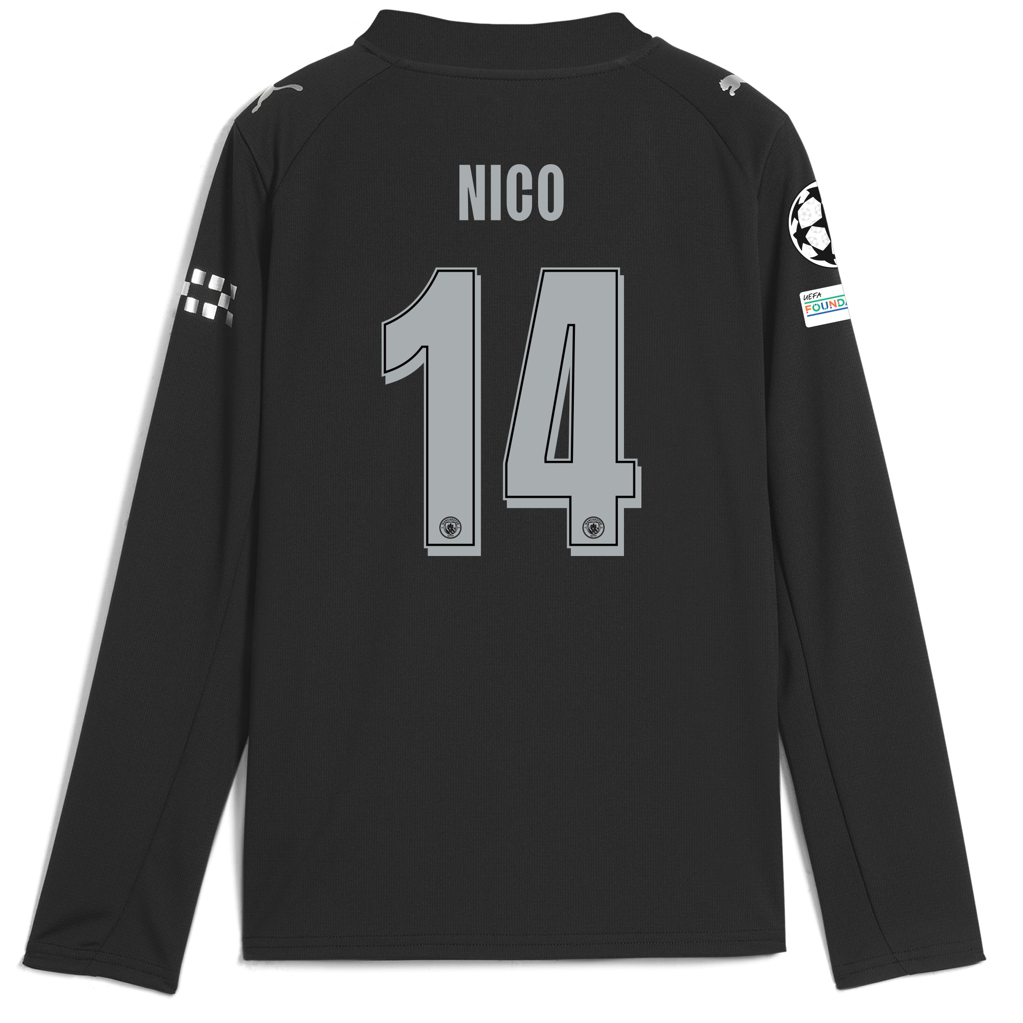 Manchester City kids manchester city man city champions league away jersey 202526 long sleeve with nico 14 printing Collection - ManchesterCitystore.com