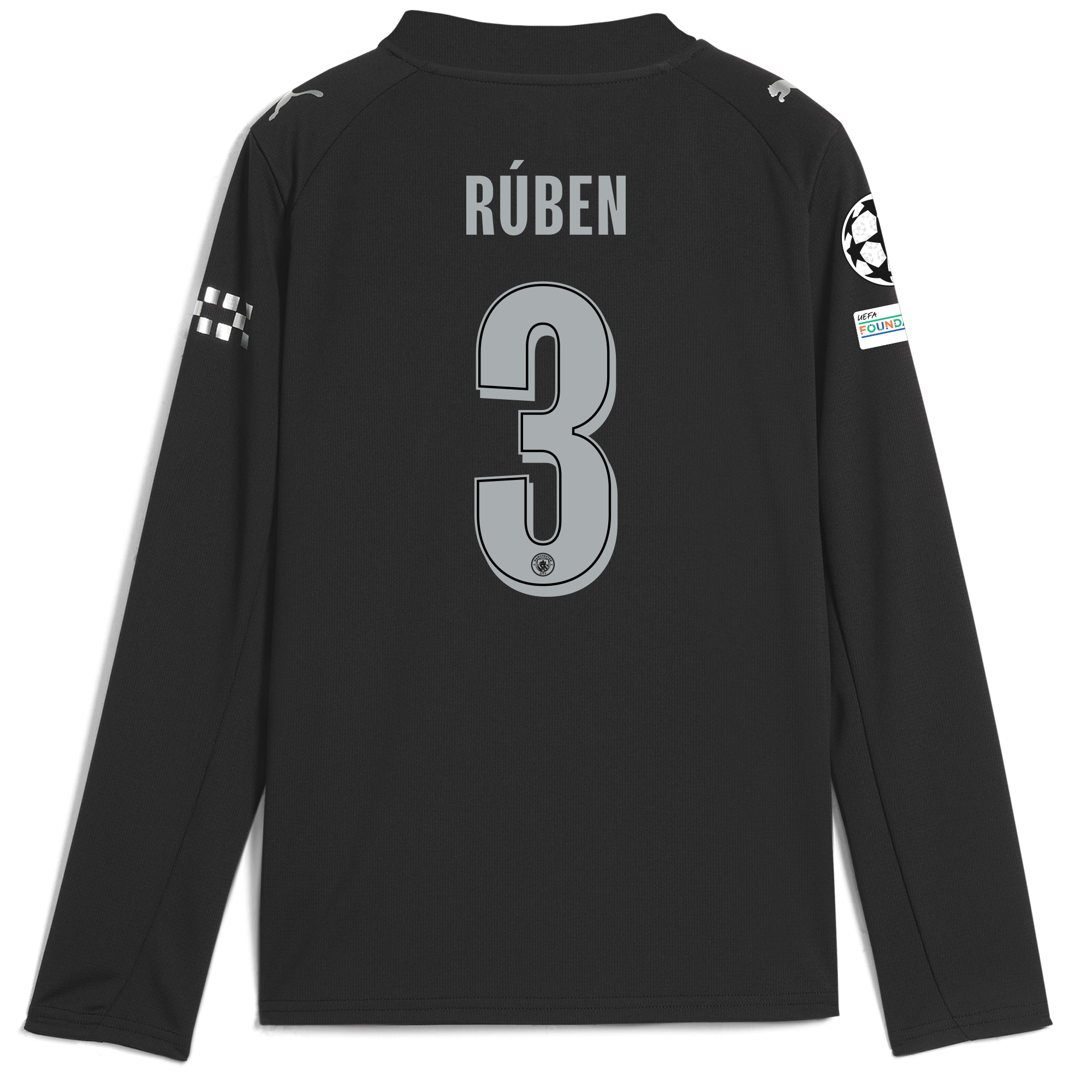 Manchester City kids manchester city man city champions league away jersey 202526 long sleeve with ruben 3 printing Collection - ManchesterCitystore.com