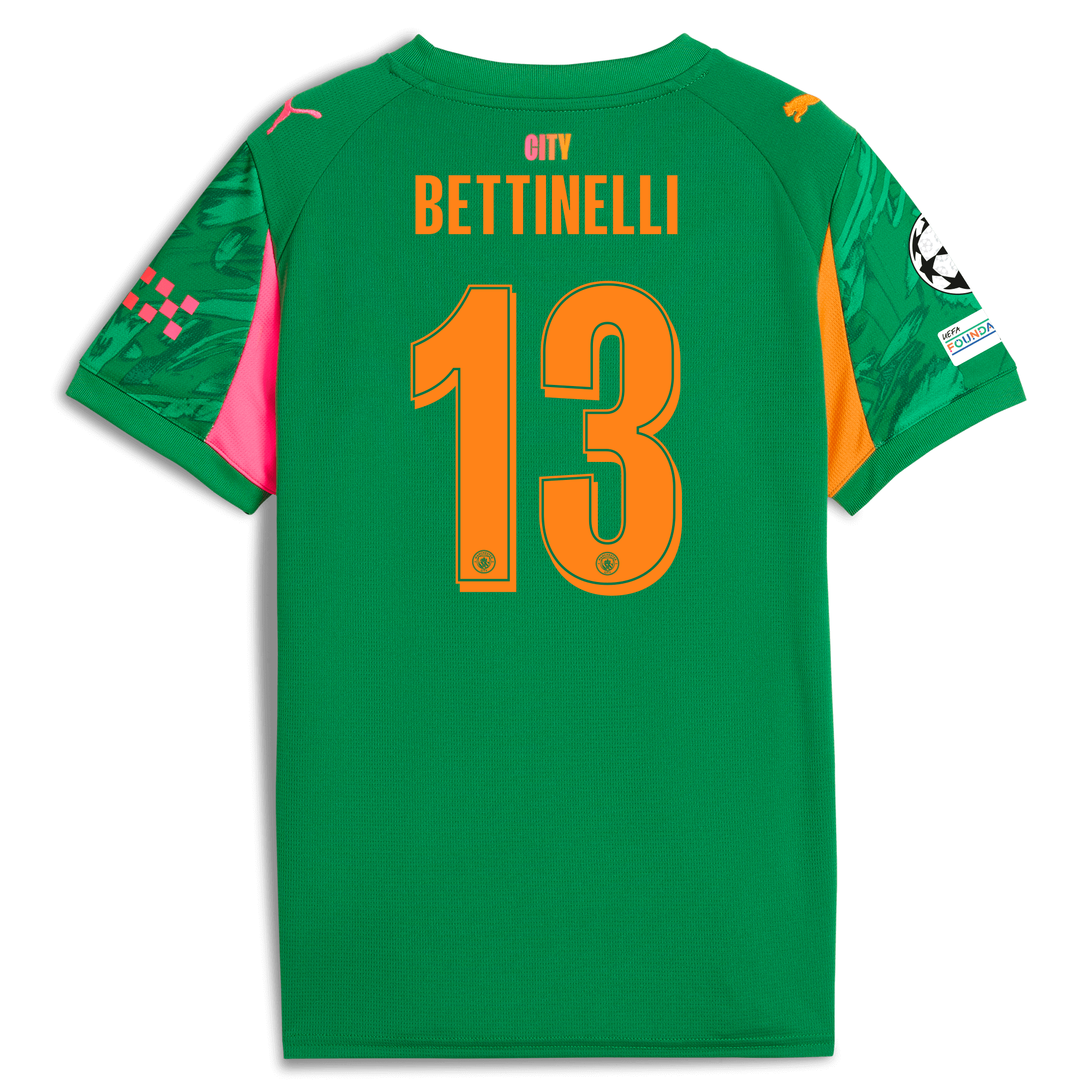 Manchester City kids manchester city man city champions league goalkeeper jersey green 202526 with bettinelli 13 printing Collection - ManchesterCitystore.com