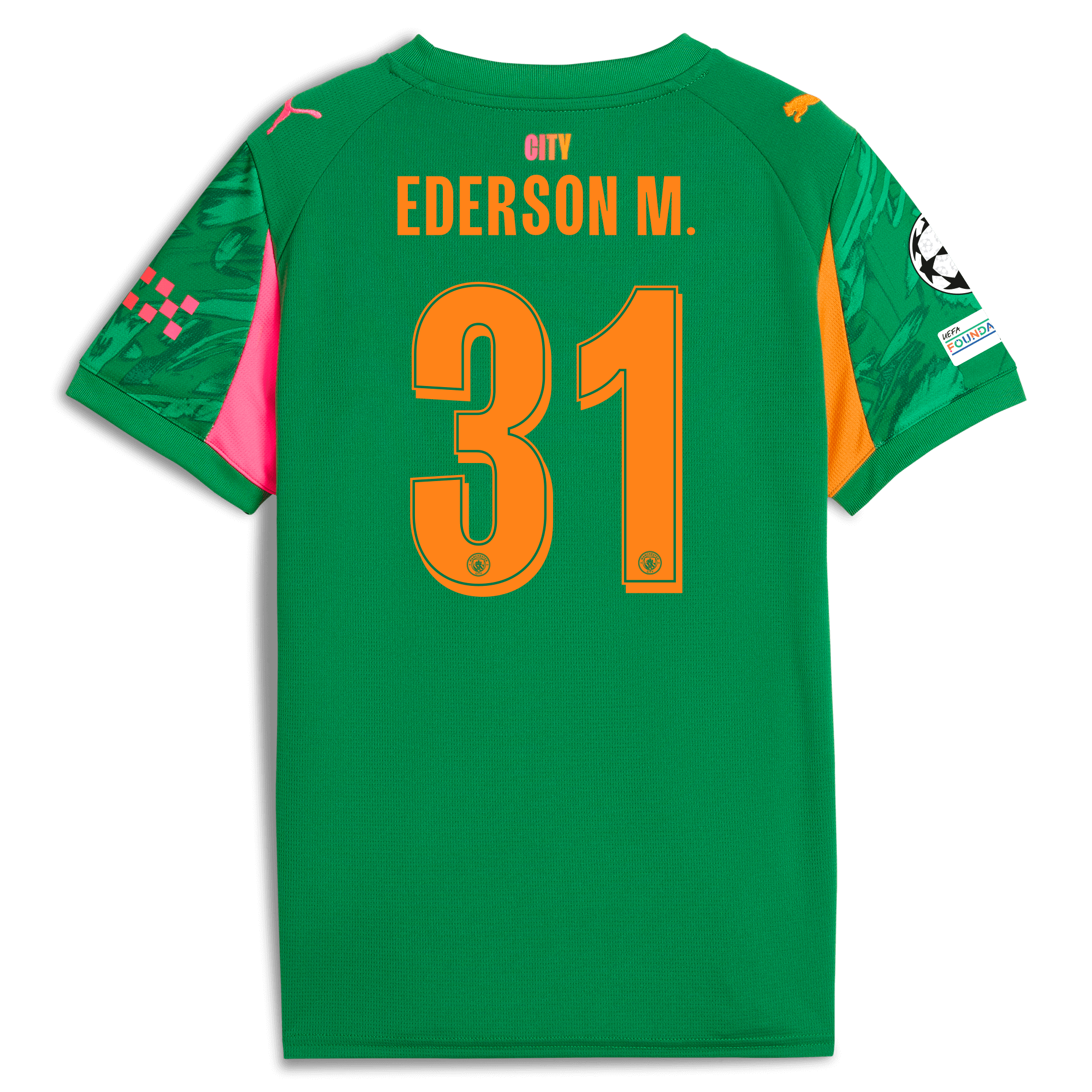 Manchester City kids manchester city man city champions league goalkeeper jersey green 202526 with ederson m. 31 printing Collection - ManchesterCitystore.com