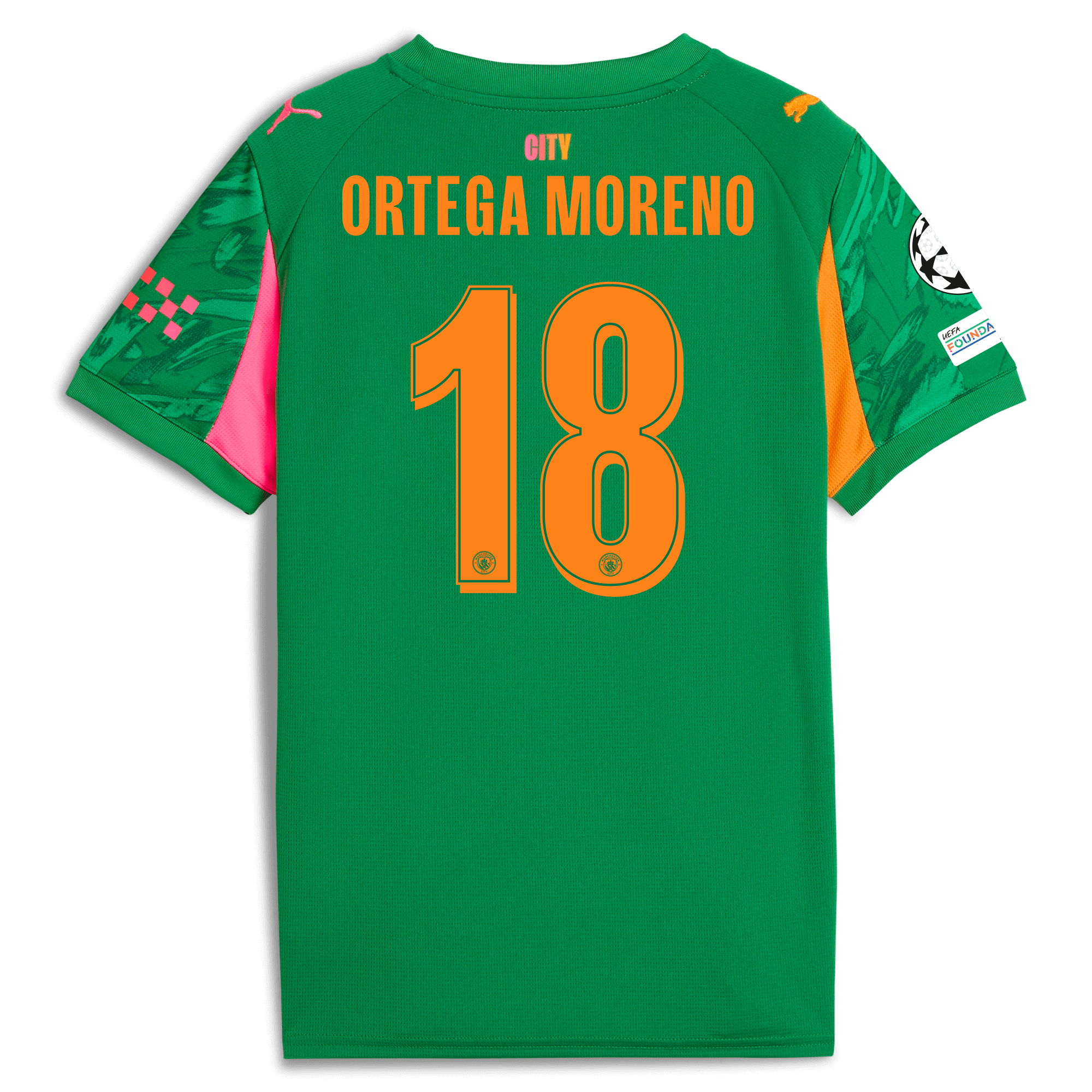Manchester City kids manchester city man city champions league goalkeeper jersey green 202526 with ortega moreno 18 printing Collection - ManchesterCitystore.com